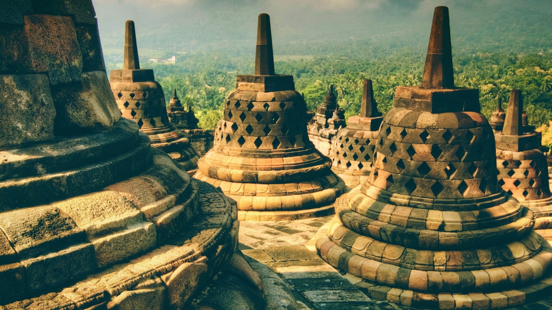 day, Borobudur, architecture, religion, Buddhism, ancient civilization, place of worship, history, the past, 1080P, stone material, travel, built structure, HD Wallpaper