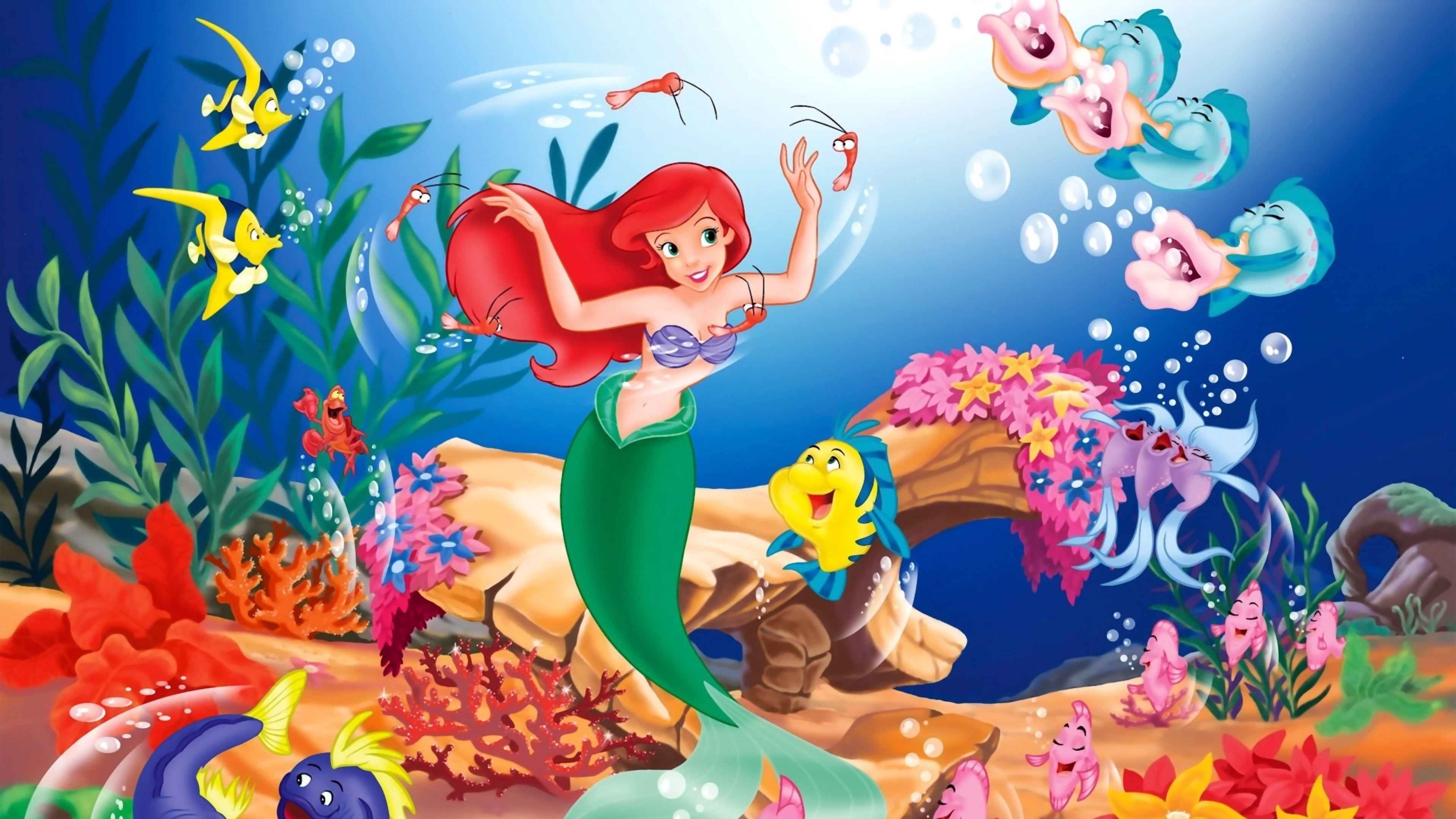 nature, female likeness, day, The Little Mermaid, no people, fantasy art, creativity, toy, plant, multi colored, little, male likeness, flower, blue, digital art, HD Wallpaper