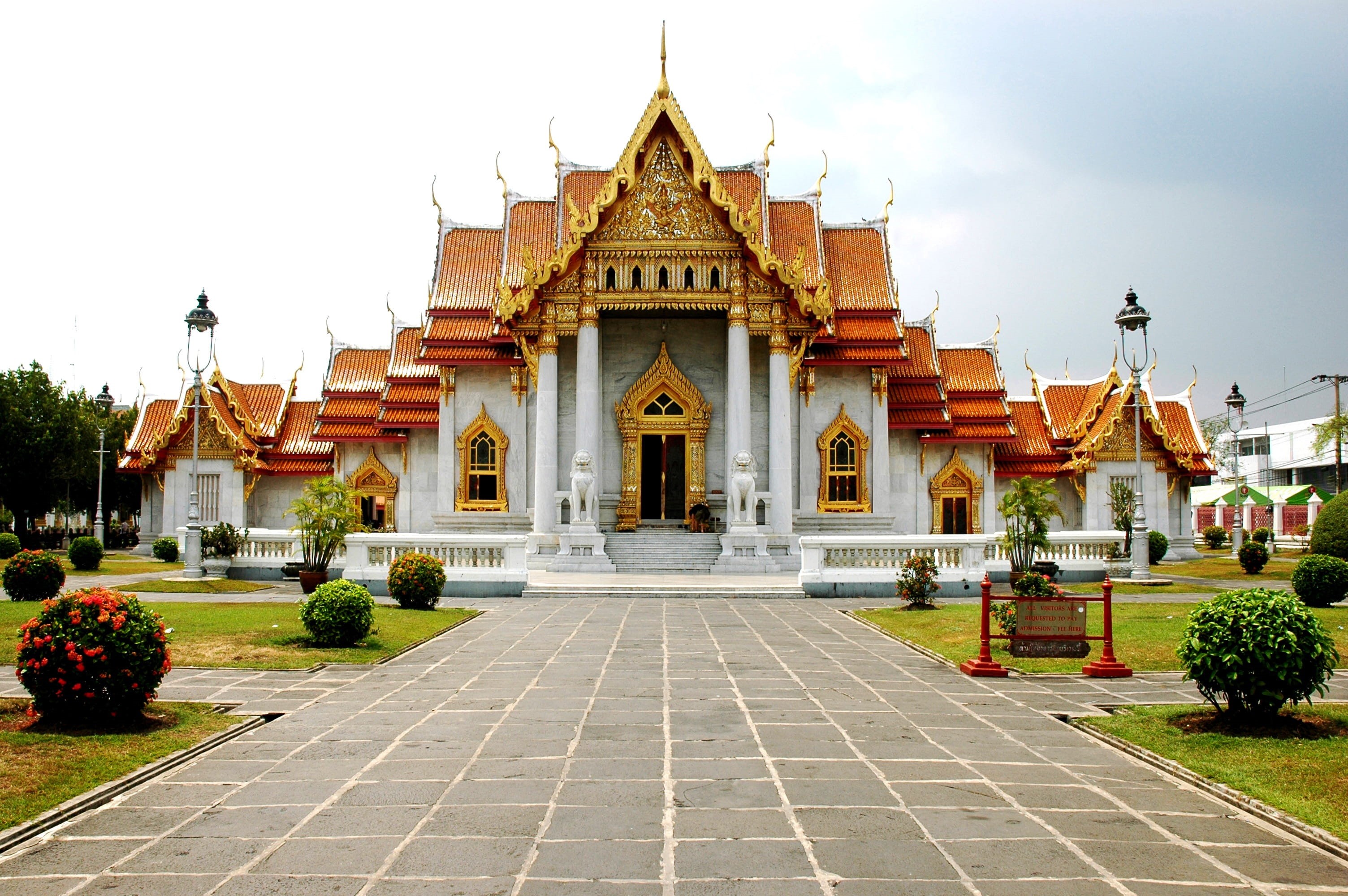building exterior, Religion, tiled floor, no people, travel, travel destinations, statue, built structure, asia, belief, 2K, east, sky, orange, Temple, HD Wallpaper