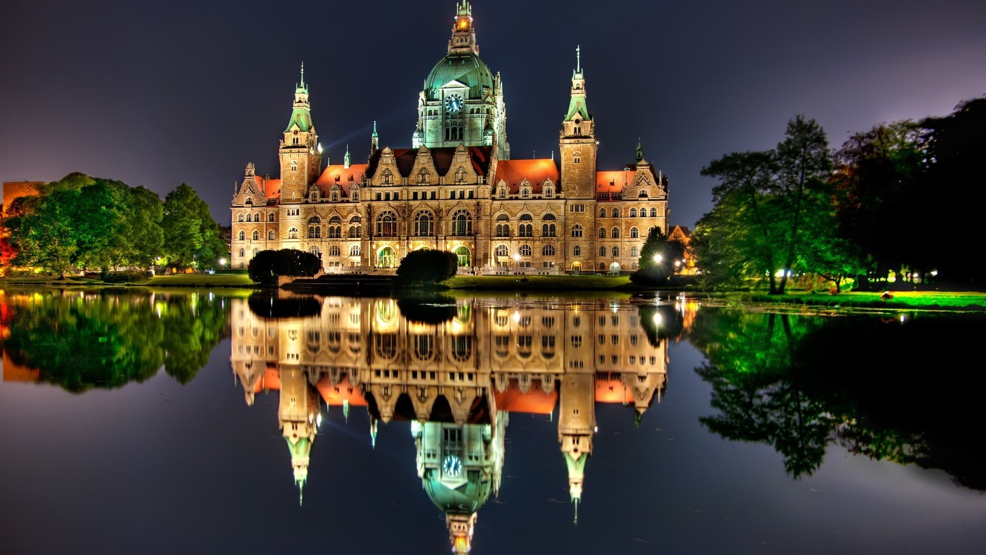 lake, travel, history, lights, Germany, city hall, sky, water, waterfront, building exterior, architecture, spire, government, illuminated, no people, HD Wallpaper