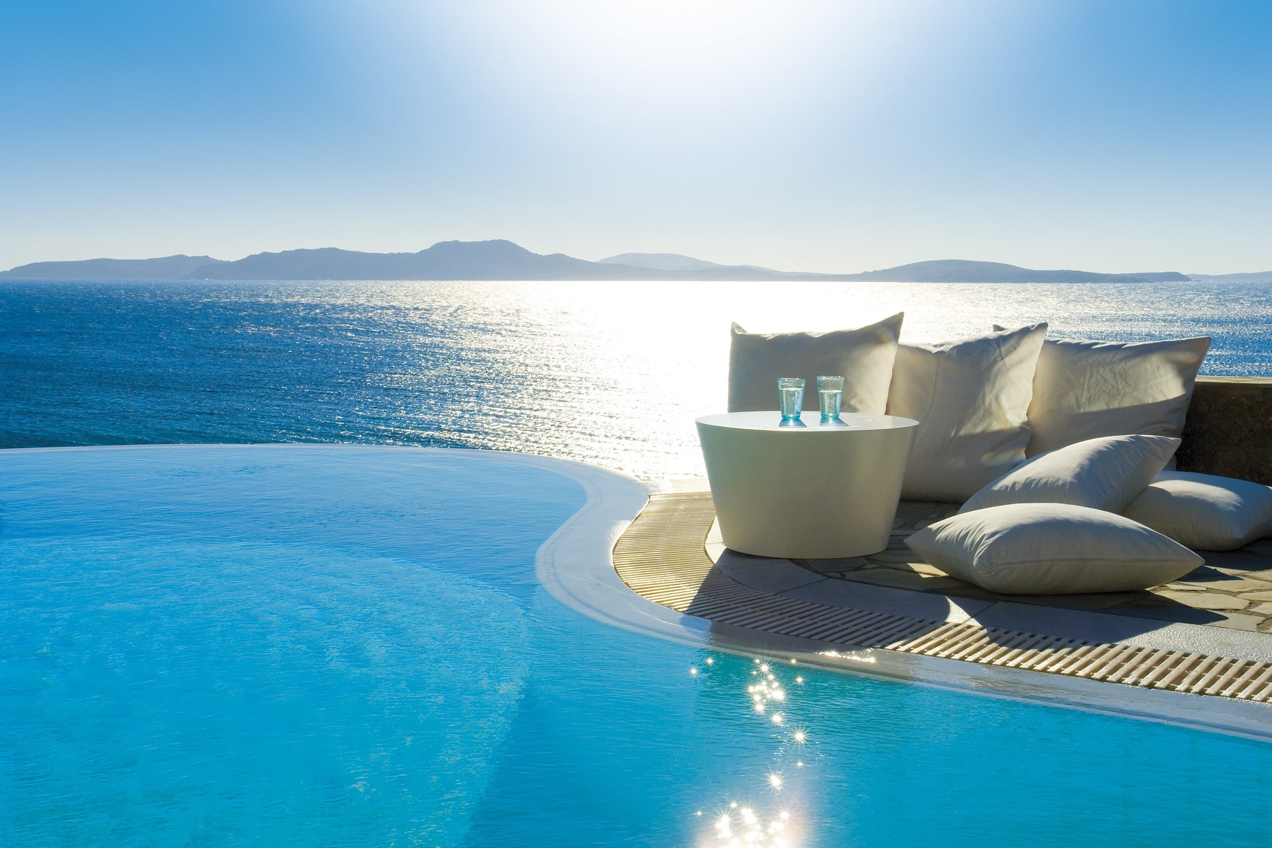 sky, swimming pool, luxury, scenics - nature, outdoors, travel destinations, swimming, clear sky, no people, nature, 1080P, luxury hotel, blue, beauty in nature, HD Wallpaper
