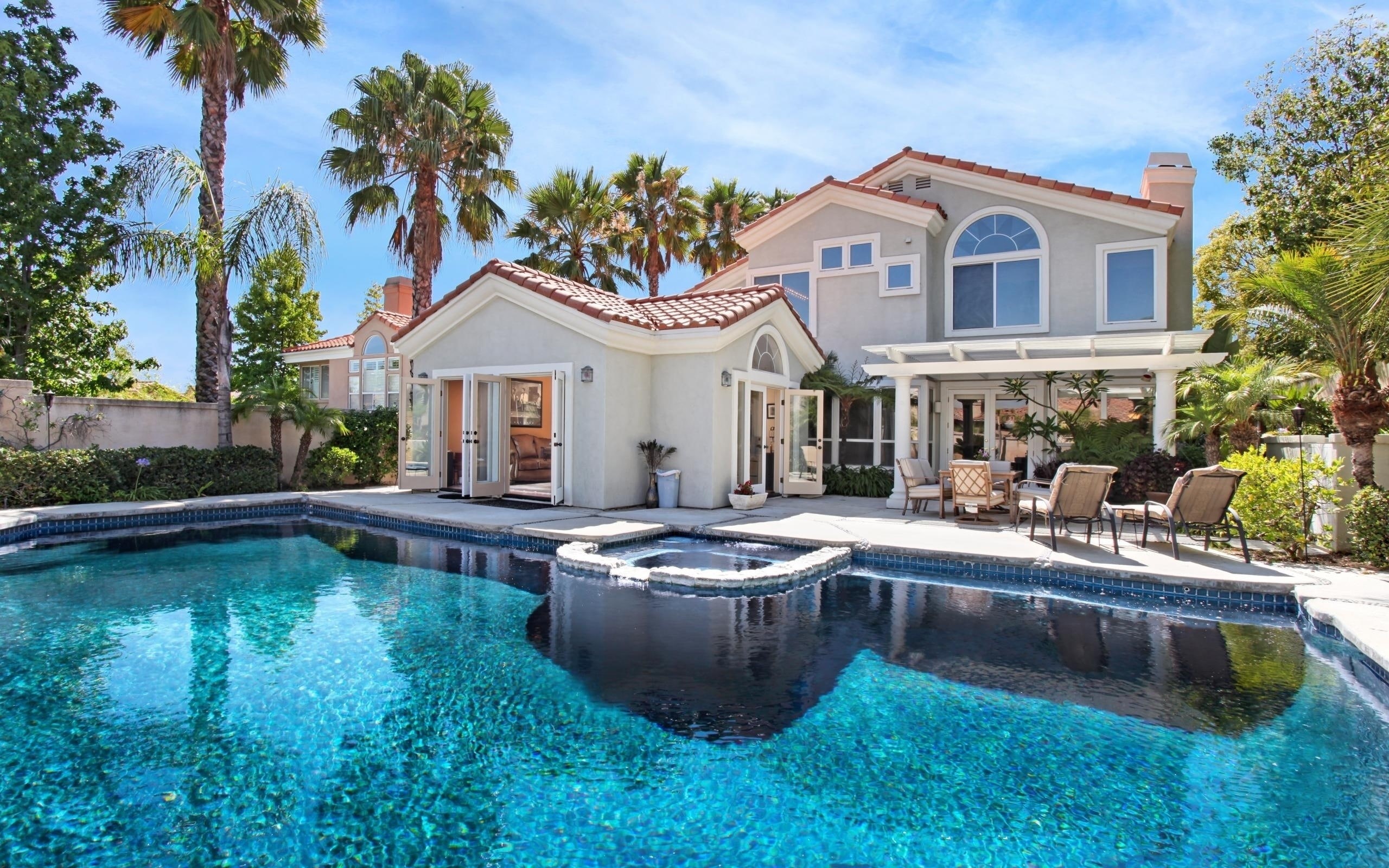 Trees, Pool, House, Swimming, Palm, Villa, 2K, HD Wallpaper