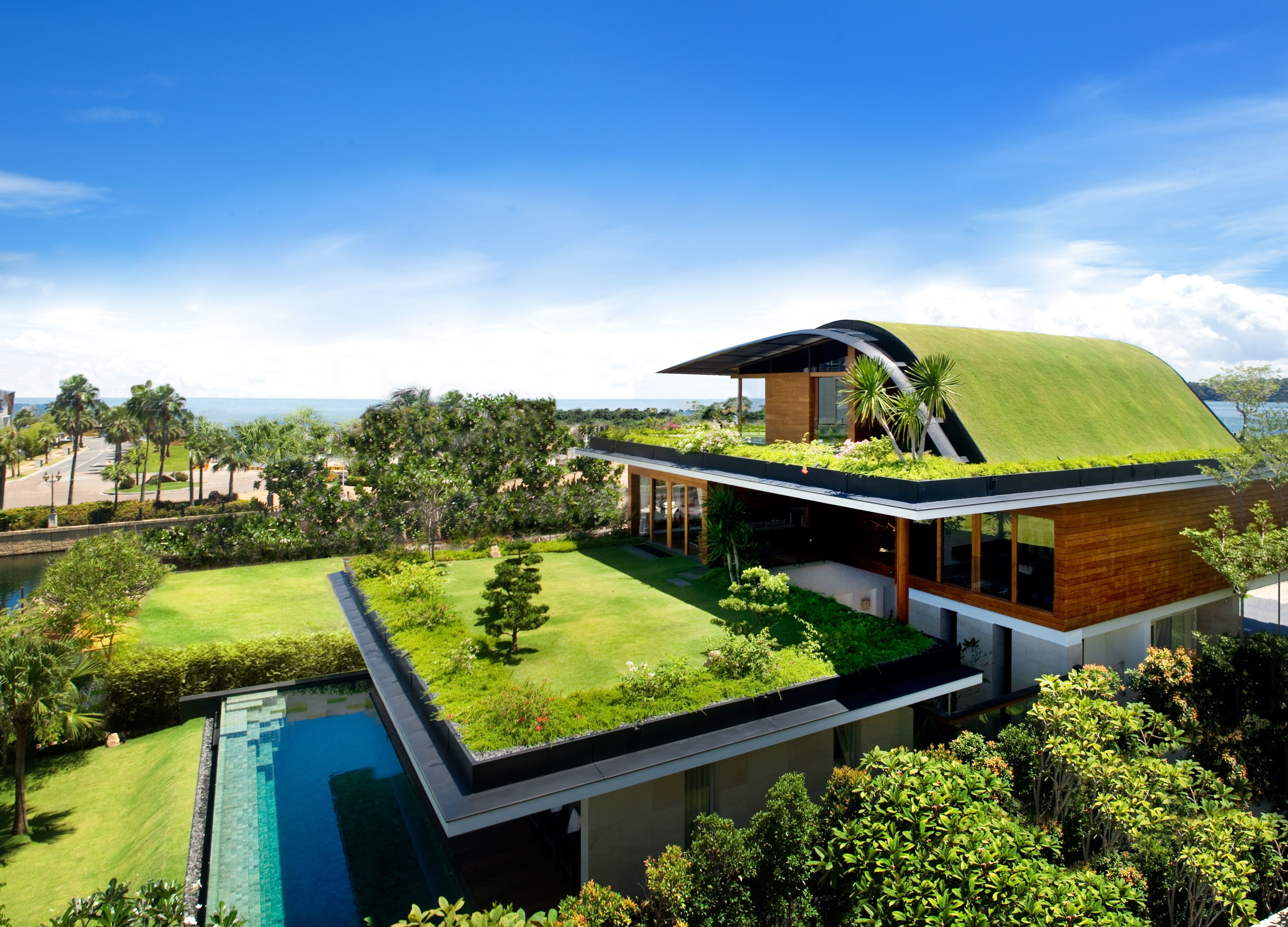 building, house, swimming pool, grass, landscape, 5K, HD Wallpaper