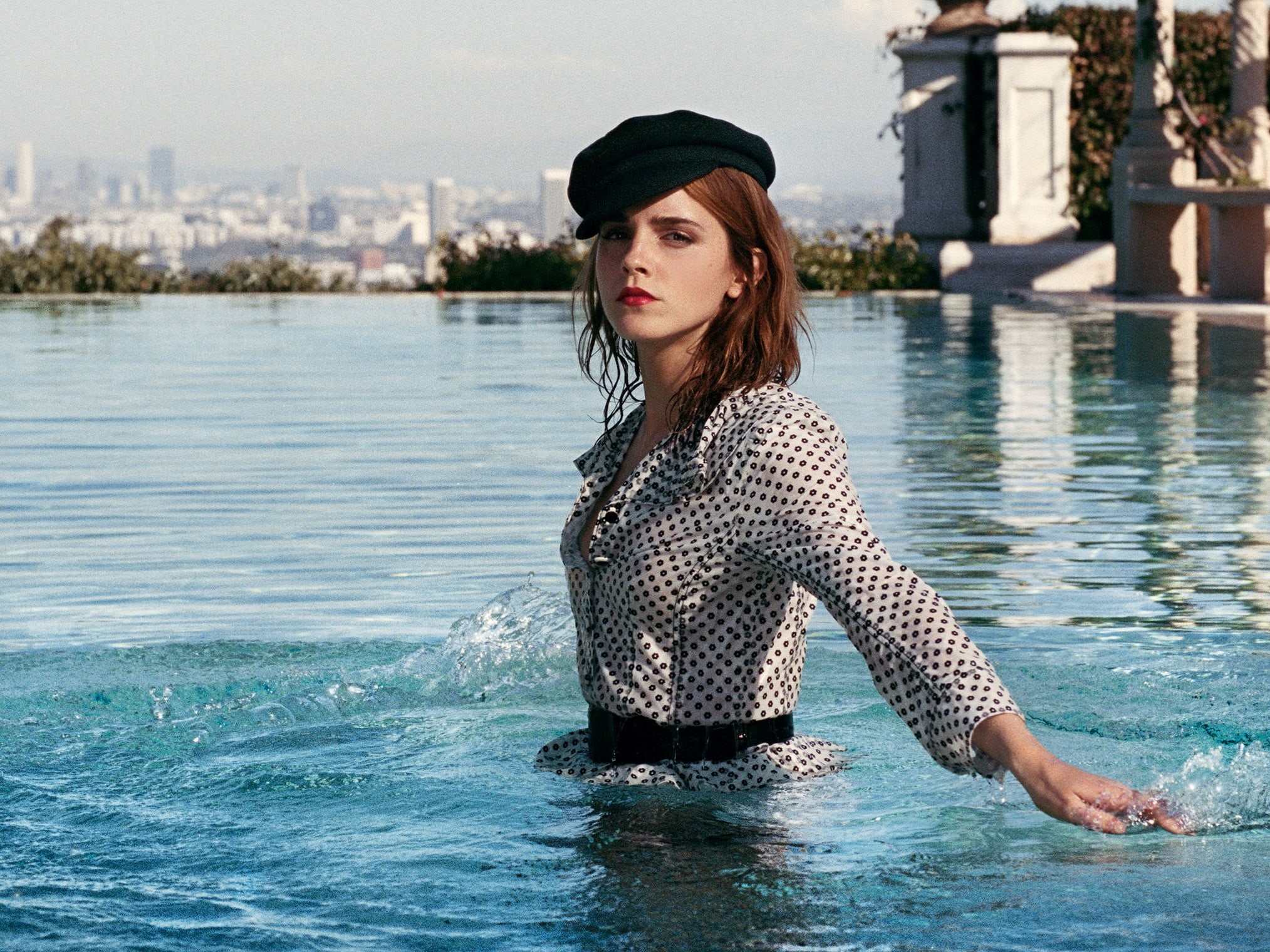 hairstyle, Emma Watson, lifestyles, hair, adult, clothing, swimming pool, young adult, water, outdoors, actress, beauty, 1080P, one person, young women, HD Wallpaper