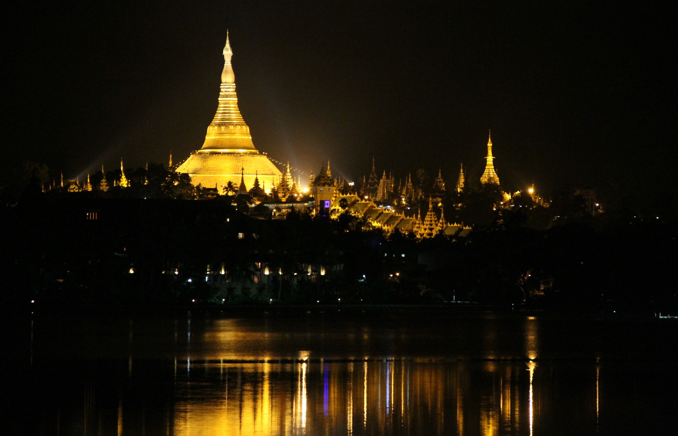 famous Place, burma, sky, spirituality, building exterior, building, asia, reflection, illuminated, belief, place of worship, religion, 1080P, buddhism, HD Wallpaper