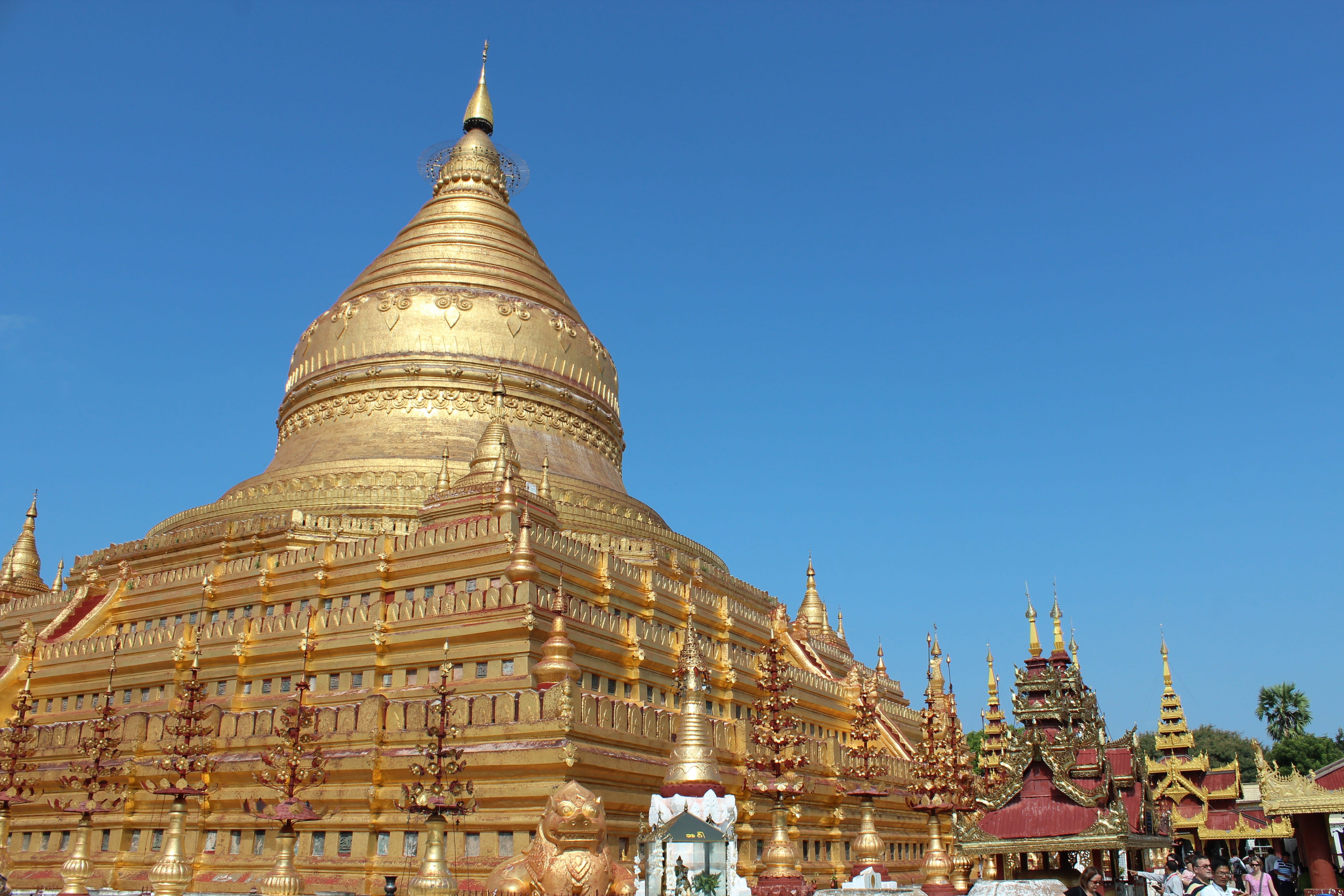 cultures, building exterior, Pagoda, place of worship, Myanmar, architecture, sky, ornate, Burma, spire, gold Colored, gold, blue, travel destinations, HD Wallpaper