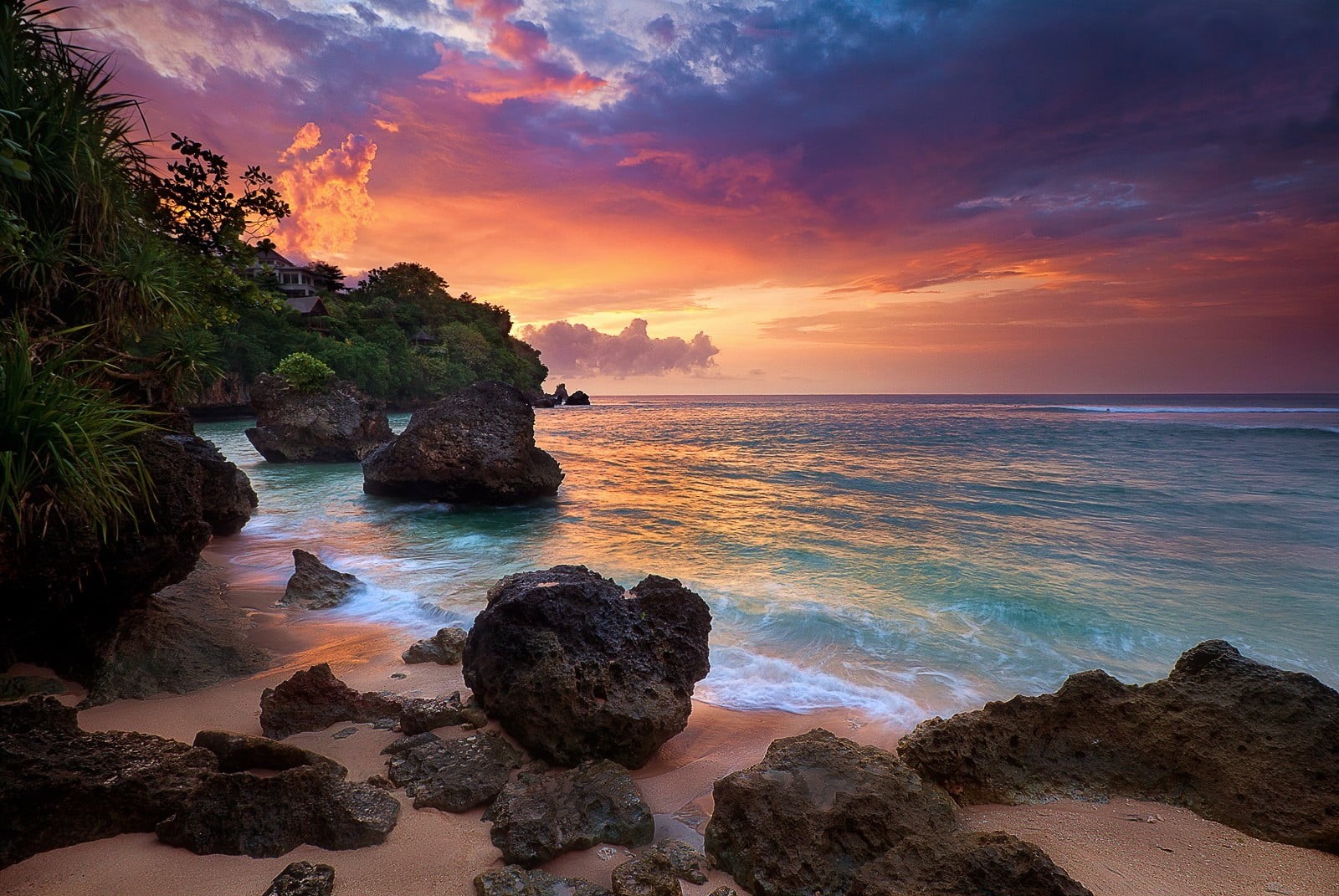rock - object, scenics - nature, cloud - sky, beauty in nature, sky, sea, tranquility, tranquil scene, water, shrubs, black, landscape, 720P, horizon, HD Wallpaper