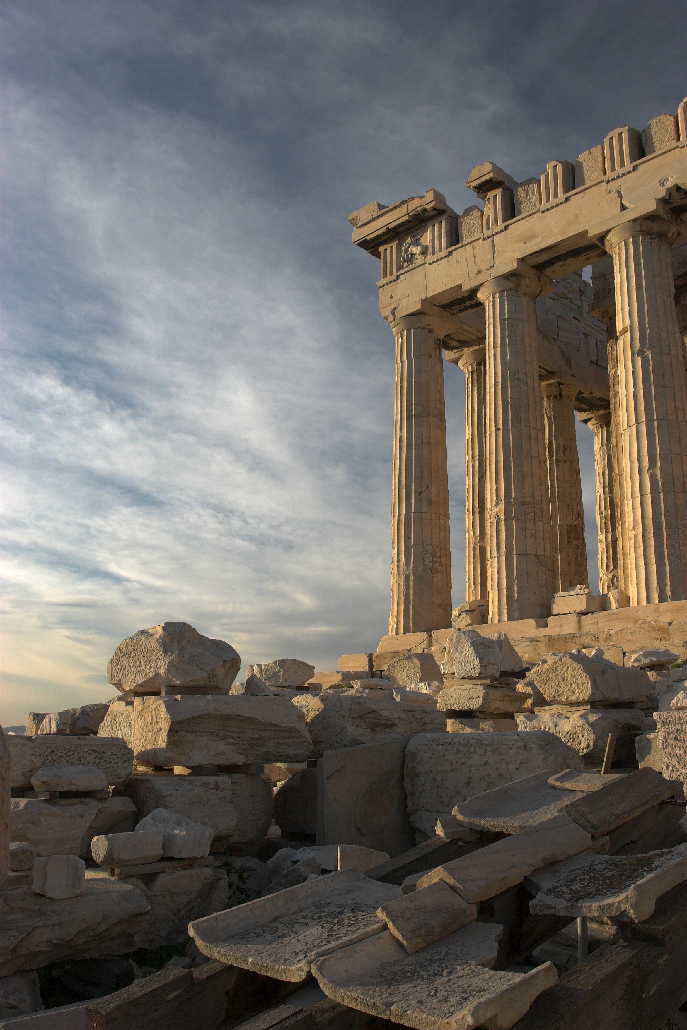 2K, architecture, solid, ancient, archaeology, deterioration, Greek, sky, old ruin, architectural column, history, travel destinations, ancient civilization, Phone HD Wallpaper