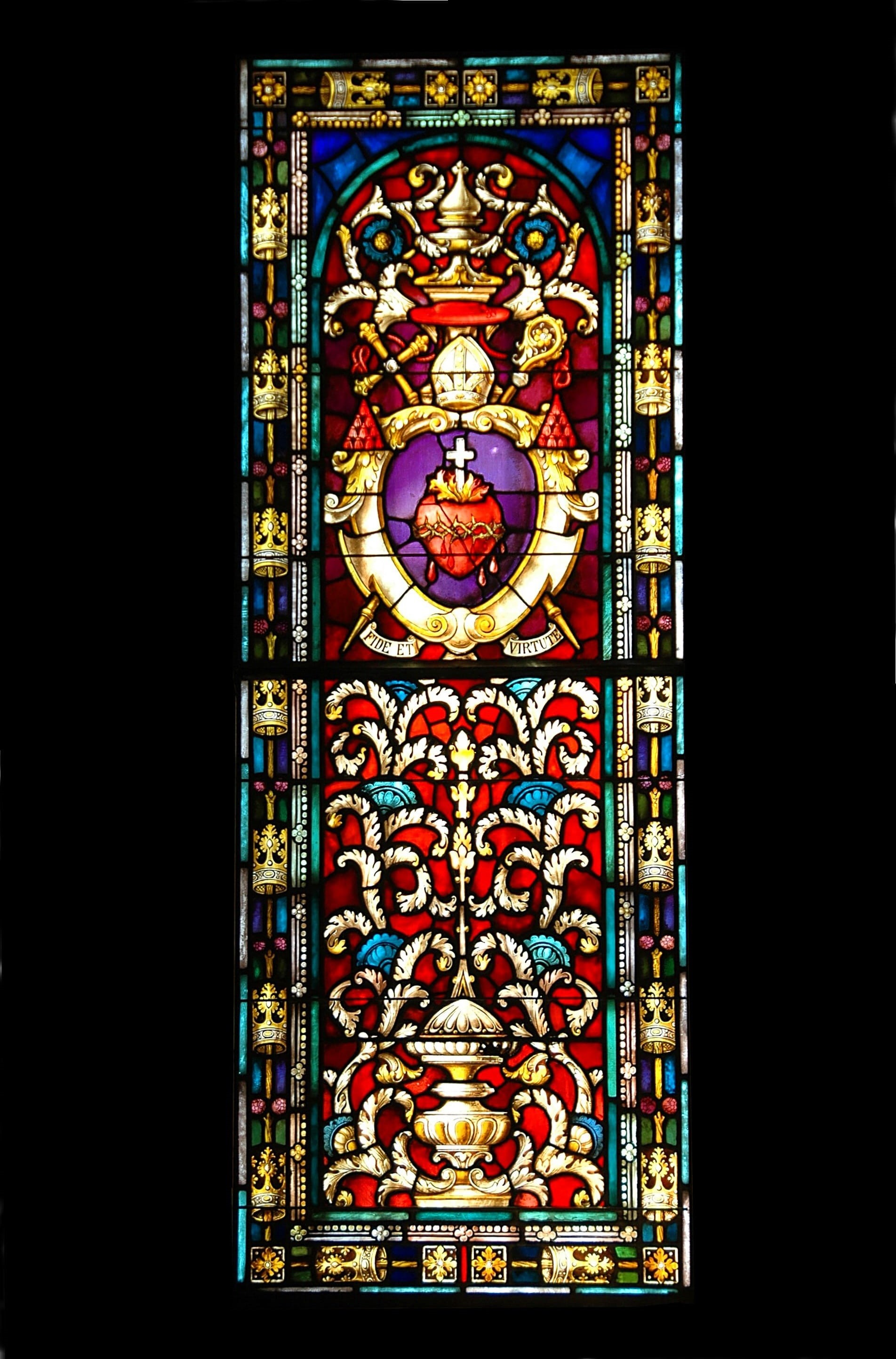 catholic, building, interior, historic, multi colored, design, representation, bright, red, christian, belief, stain glass, faith, human representation, Phone HD Wallpaper