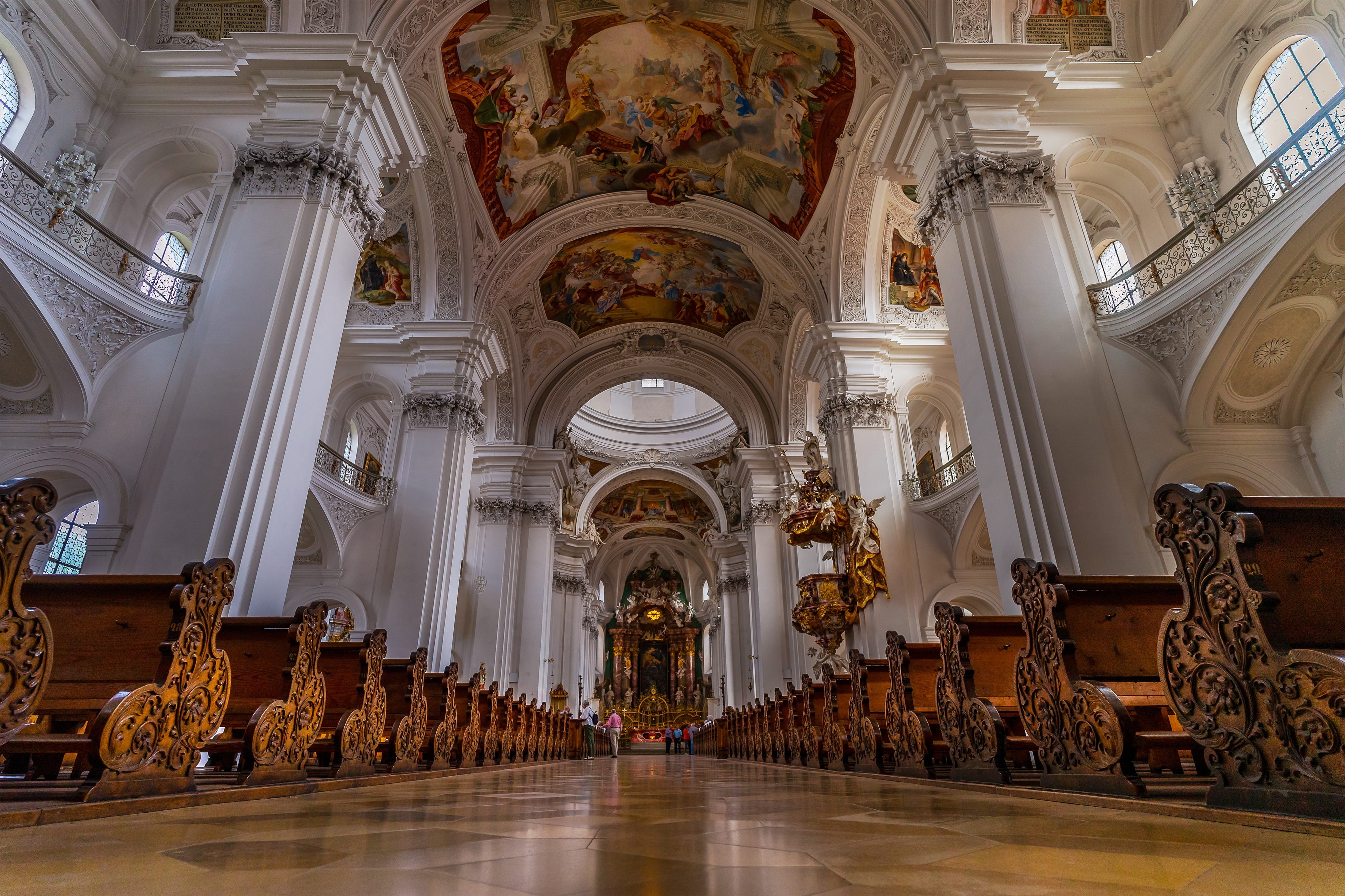 belief, places of interest, aisle, wood, facade, landmark, day, faith, spirituality, architecture, church, mural, no people, old, pew, pray, travel destinations, HD Wallpaper
