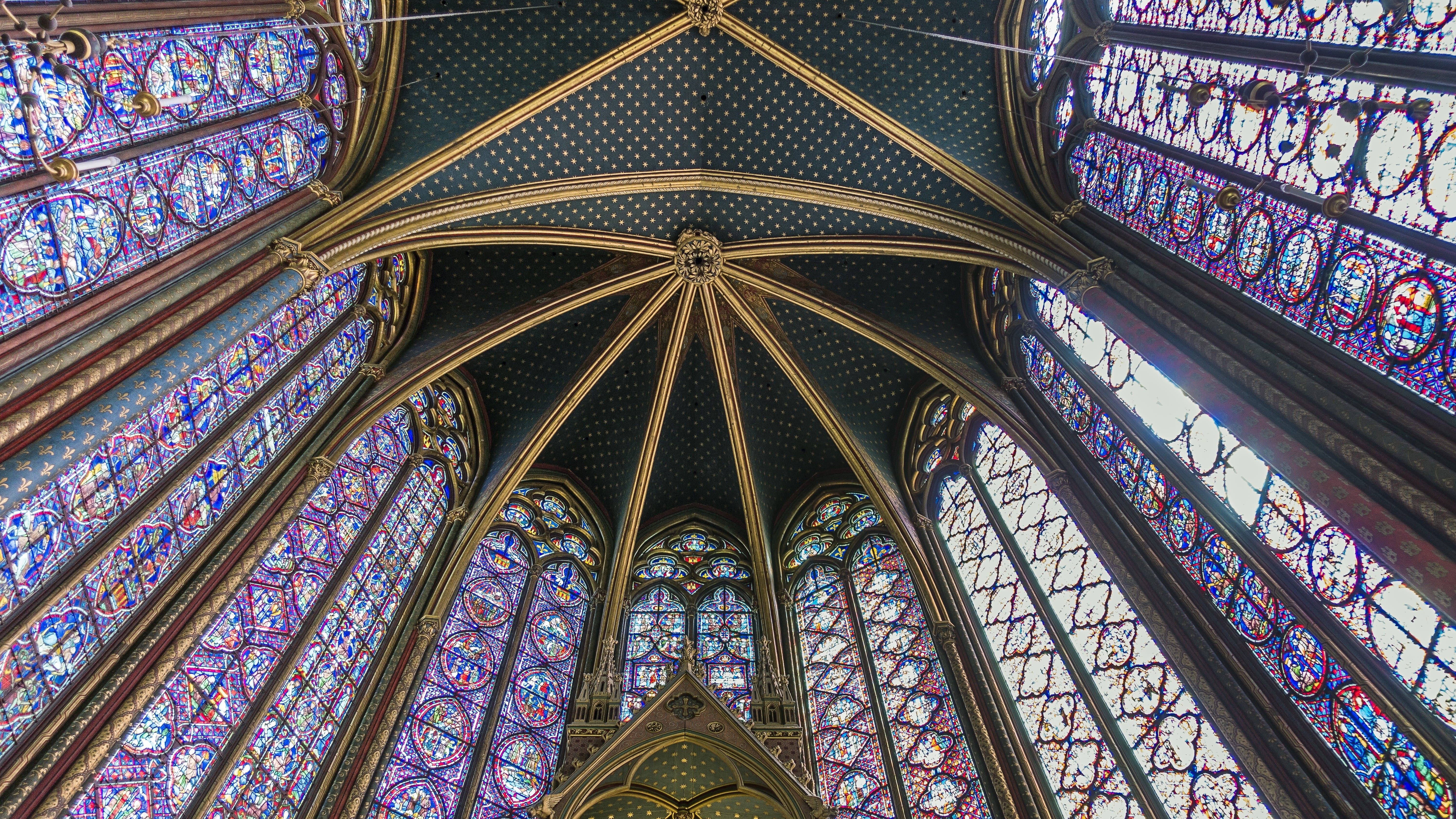 religion, Holy Chapel, stained glass, no people, design, building, purple, arch, place of worship, architecture, pattern, photography, low angle shot, ceiling, HD Wallpaper