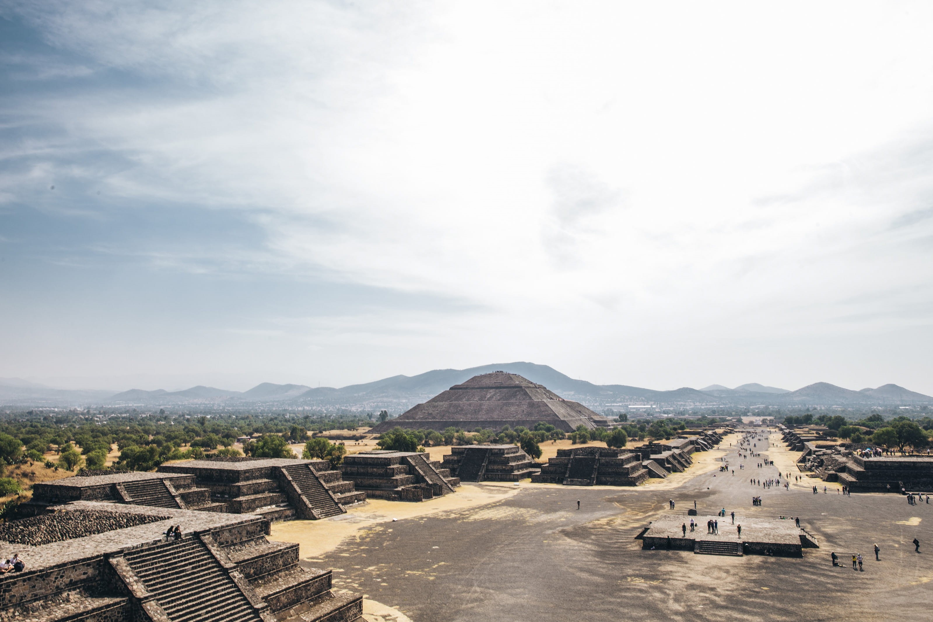 landmark, mountain, building exterior, city, avenue, cloud - sky, religion, landscape, vacation, mexican, nature, scenics - nature, teotihuacan, building, HD Wallpaper