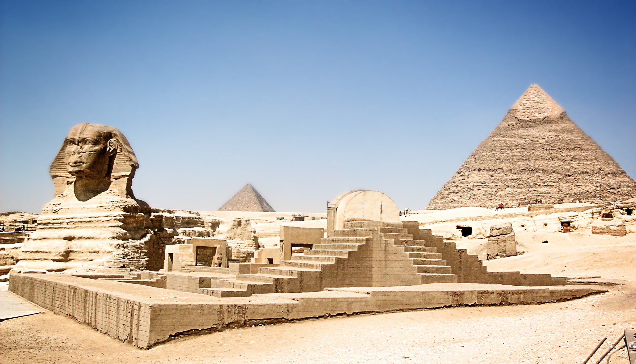 archaeology, landscape, nature, ancient, desert, built structure, art and craft, pyramid, pyramids, archeology, stone, human representation, giza, cultures, HD Wallpaper