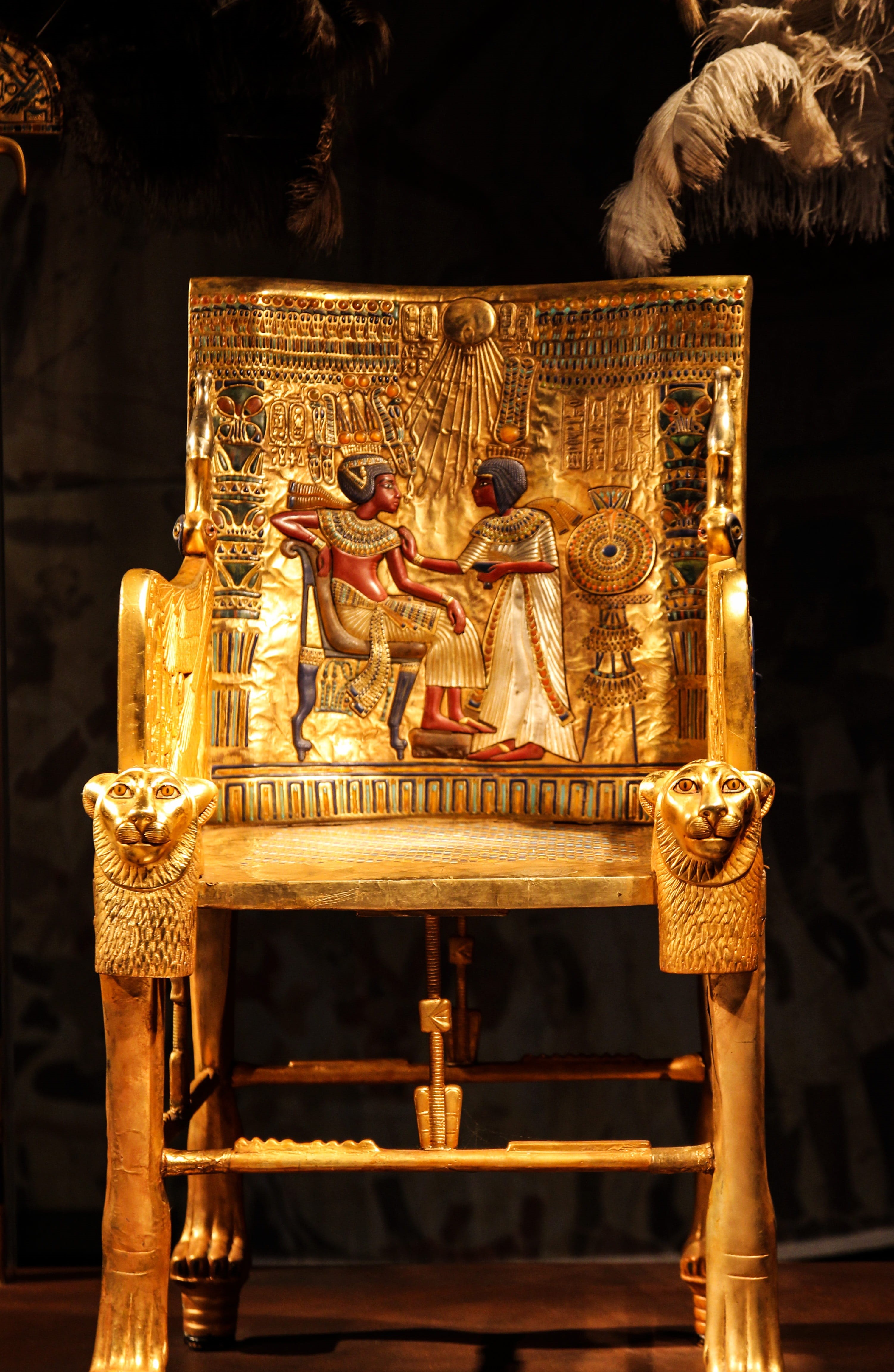 ornate, chair, golden, ancient, place of worship, no people, art and craft, tutankhamun, religion, representation, human representation, valuable, luxor, Phone HD Wallpaper