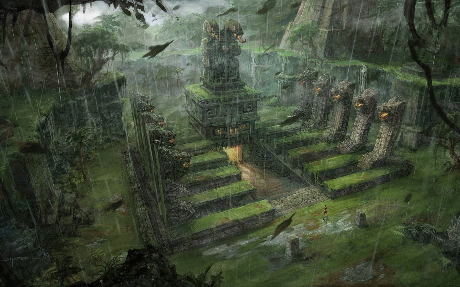 day, no people, growth, non-urban scene, green color, textured effect, backgrounds, Lara Croft, tranquility, nature, ruin, outdoors, geology, tranquil scene, HD Wallpaper