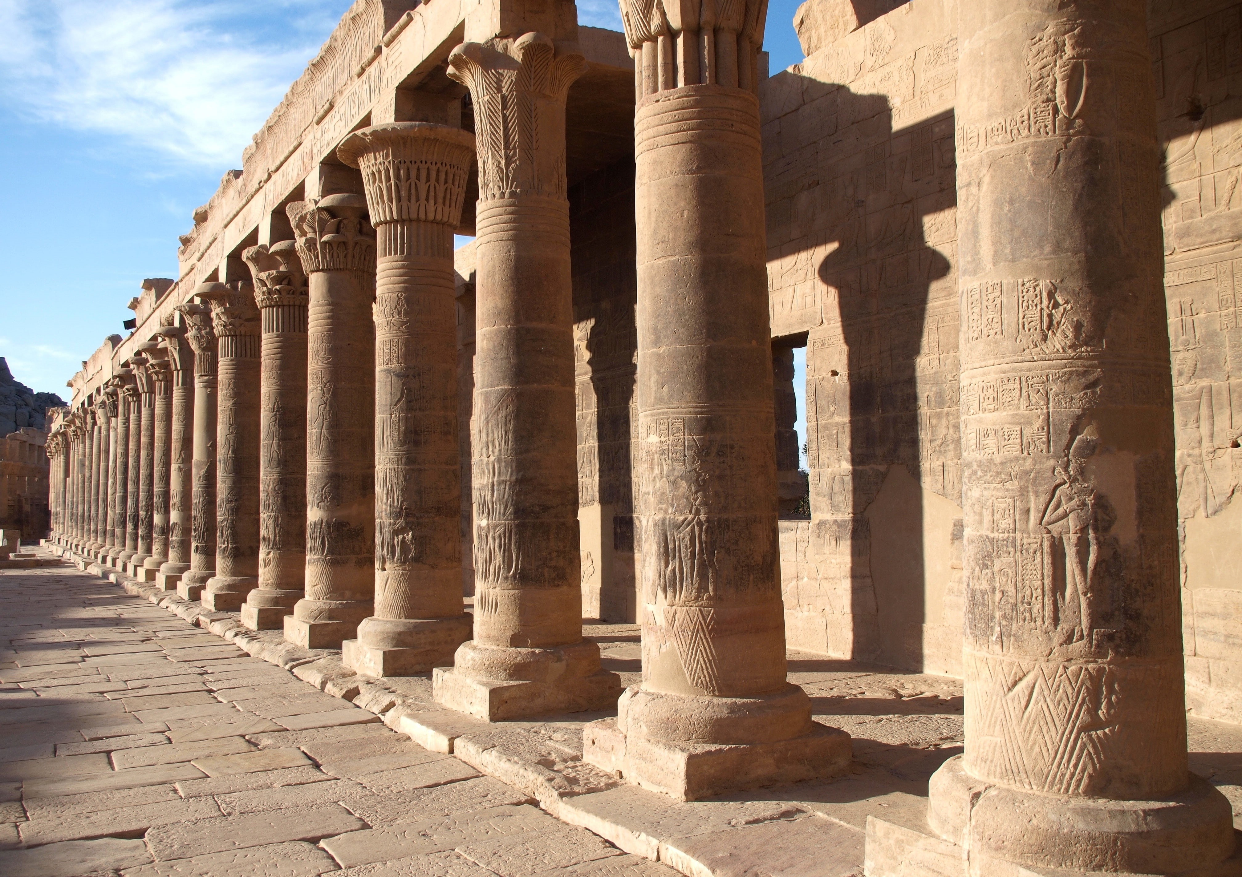 architectural column, built structure, the past, architecture, no people, place of worship, old, outdoors, sunlight, Africa, ancient civilization, 4K, HD Wallpaper