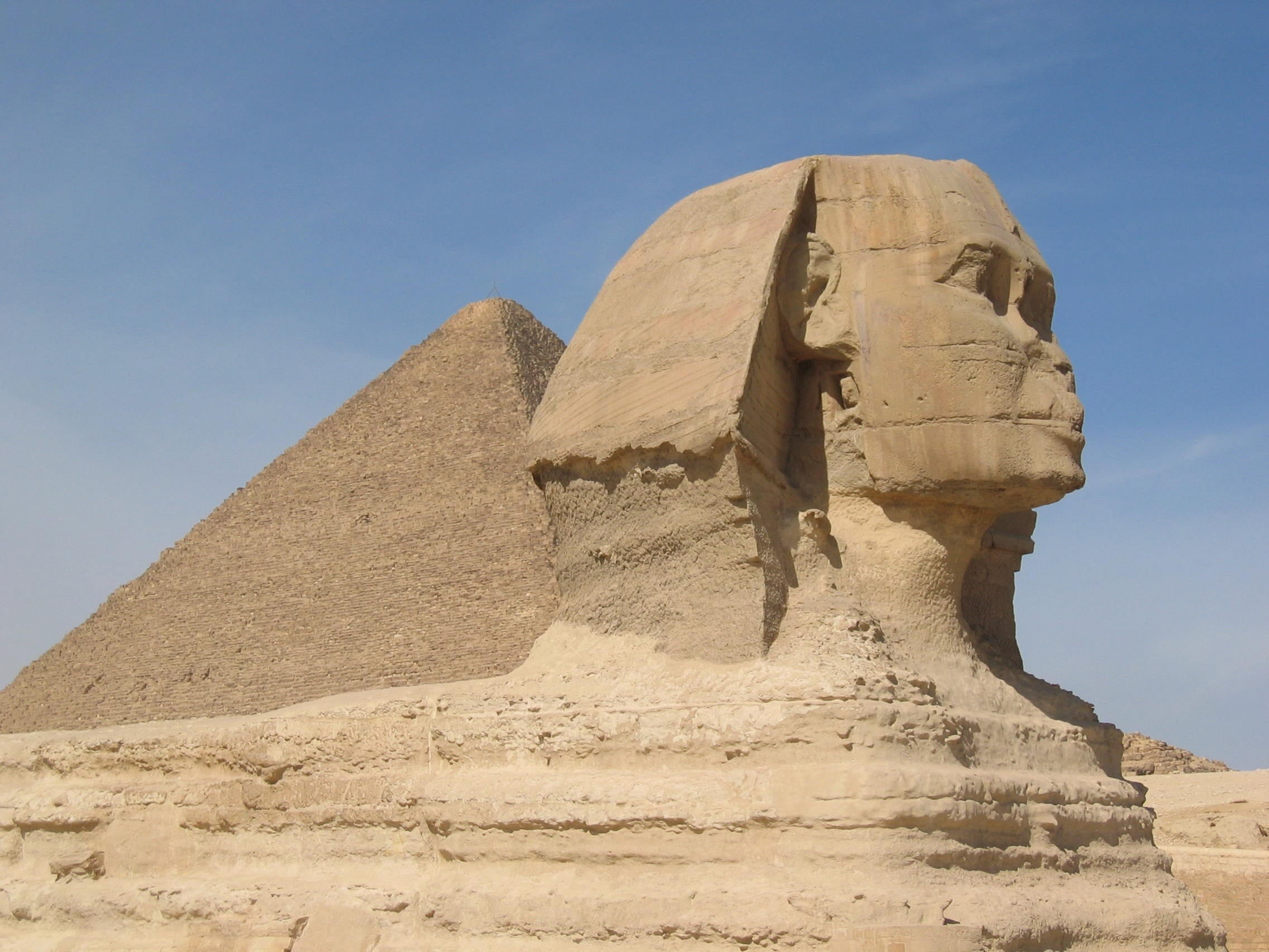sunlight, solid, low angle view, desert, landscape, Egypt, human representation, 1080P, giza, outdoors, sphinx, climate, great, travel destinations, nature, HD Wallpaper