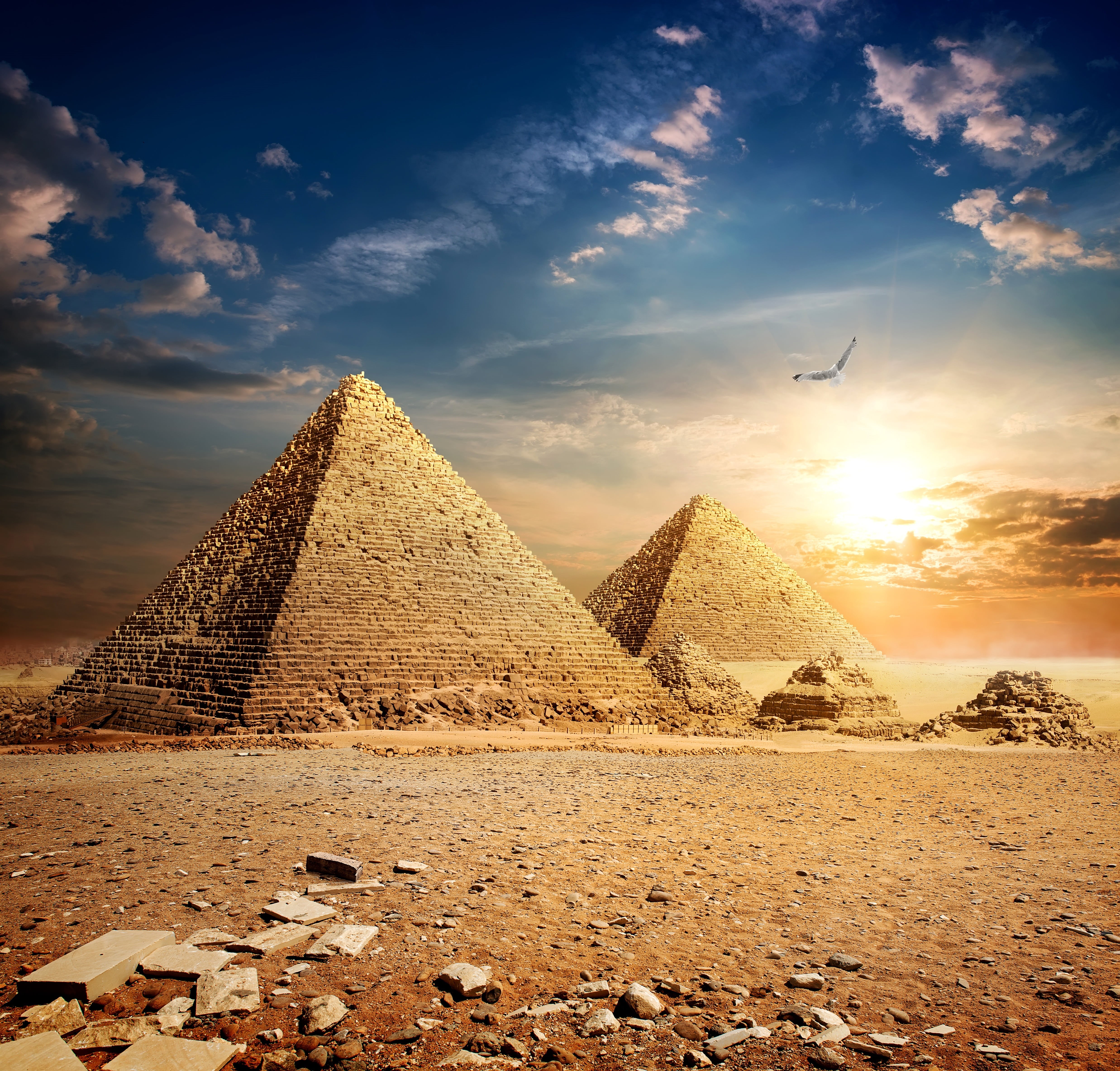 the sky, outdoors, temple - Building, land, pharaoh, architecture, sky, desert, stone Material, pyramids, no People, stones, the Past, spirituality, the Sphinx, HD Wallpaper