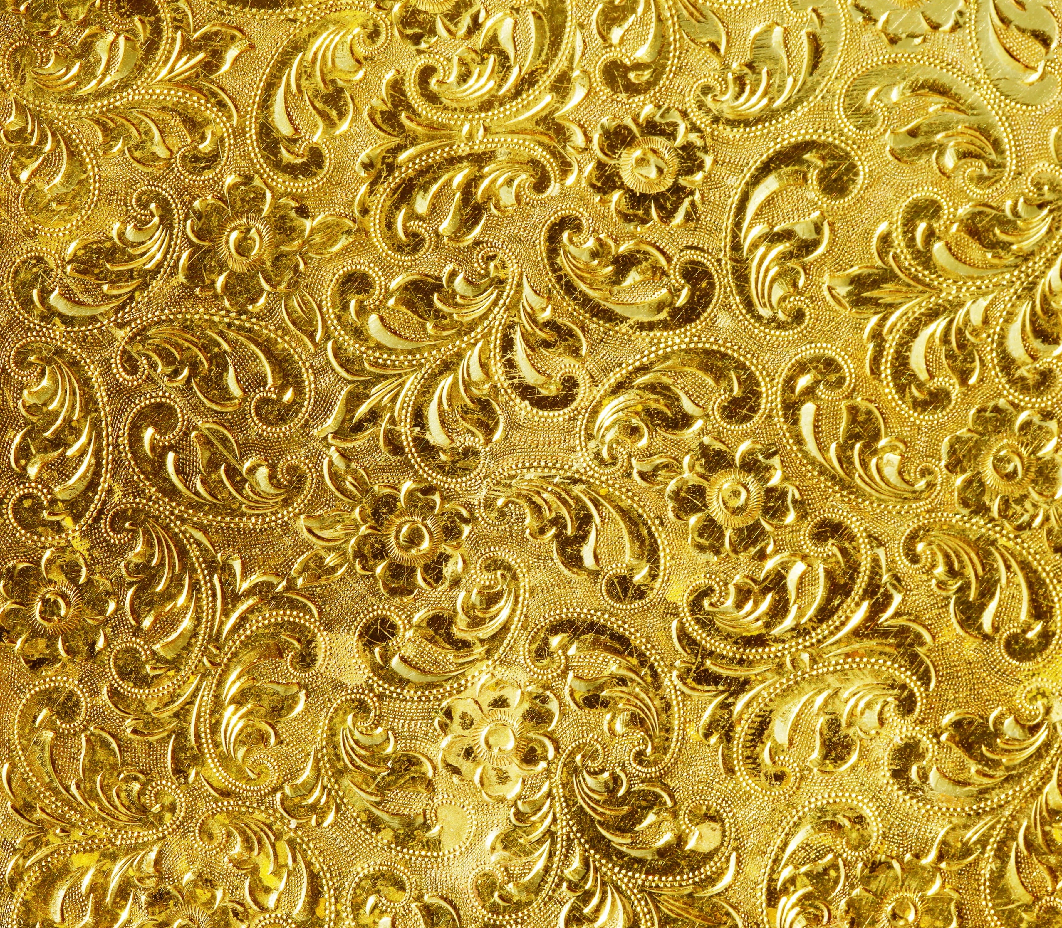 2K, floral pattern, abstract, craft, background, art and craft, backdrop, texture, design, gold, material, no people, pattern, golden, decoration, textile, HD Wallpaper