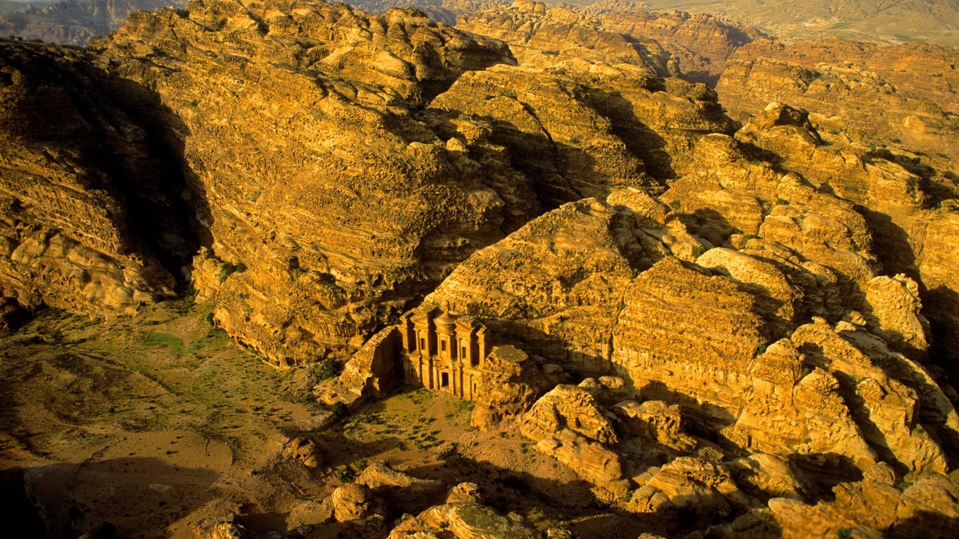 World Heritage Site, Petra, monuments, nature, 1080P, aerial view, rock, Jordan (country), landscape, history, desert, HD Wallpaper