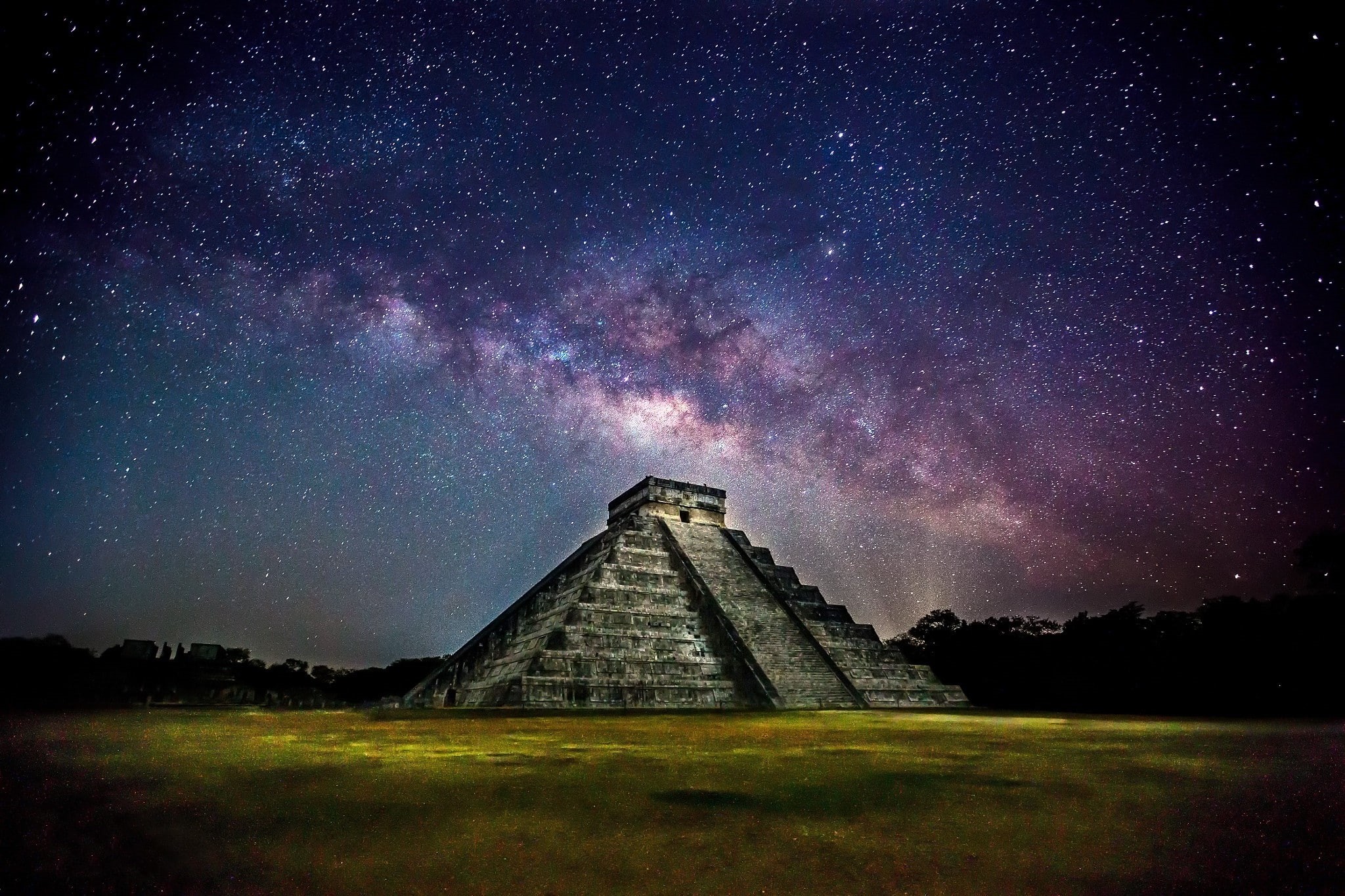 Mexico, Quetzalcoatl, Ryan Smith, gray, pyramid, the photographer, the Milky Way, the city of Chichen Itza, chichen, the night sky, ziggurat, 1080P, the stars, HD Wallpaper