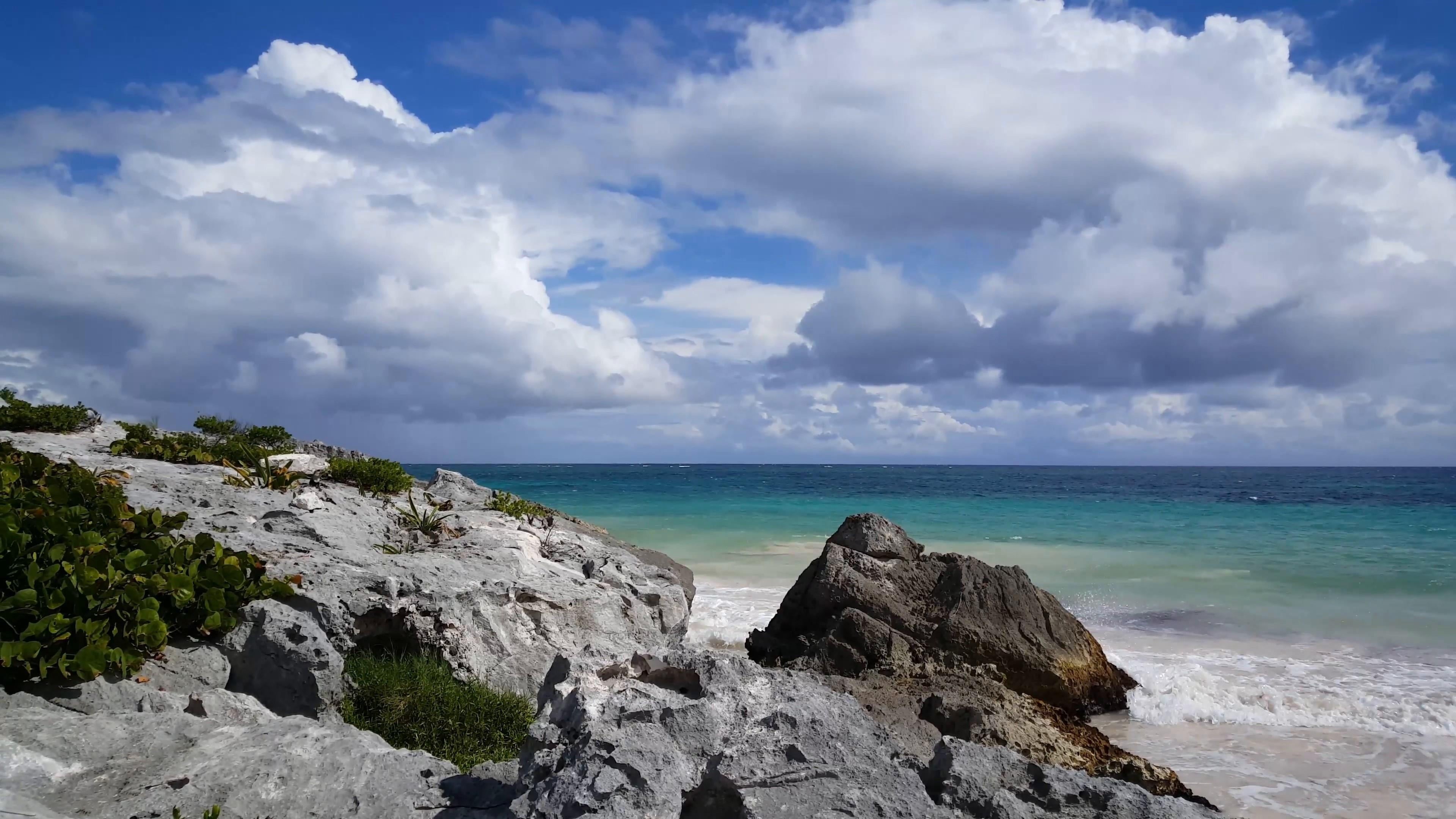 land, scenics - nature, rock - object, peninsula, coastline, caribbean sea, water, tranquility, beauty in nature, cloud - sky, nature, summer, rock formation, HD Wallpaper