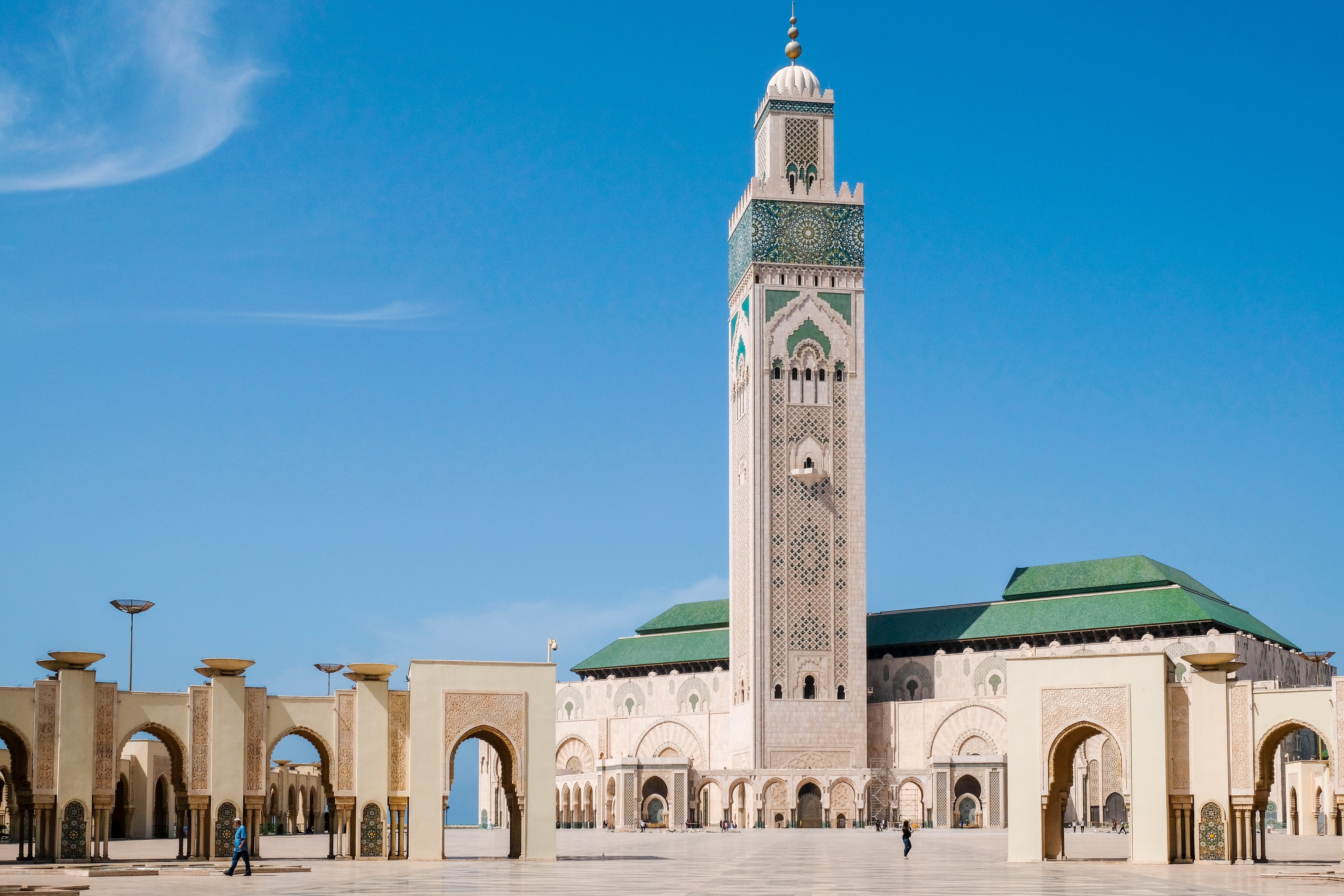 islam, travel destinations, outdoors, travel, low angle view, clock, muslim, day, hassan ii mosque, sky, mosque, belief, religion, no people, built structure, HD Wallpaper