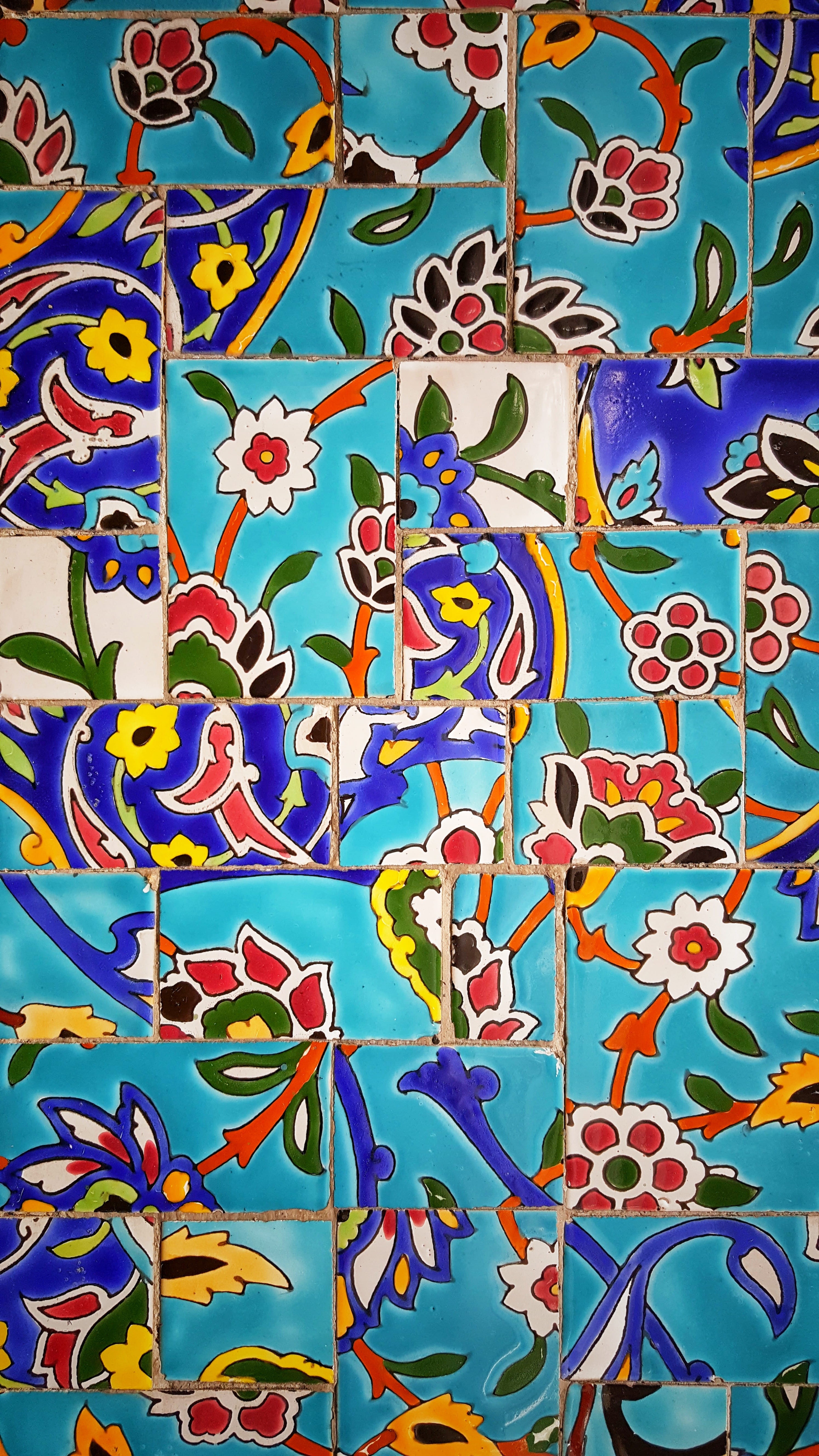 blue, design, iran, craft, wall, ornate, decor, full frame, floral pattern, close-up, islamic architecture, pattern, choice, inflatable, day, indoors, animal representation, Phone HD Wallpaper