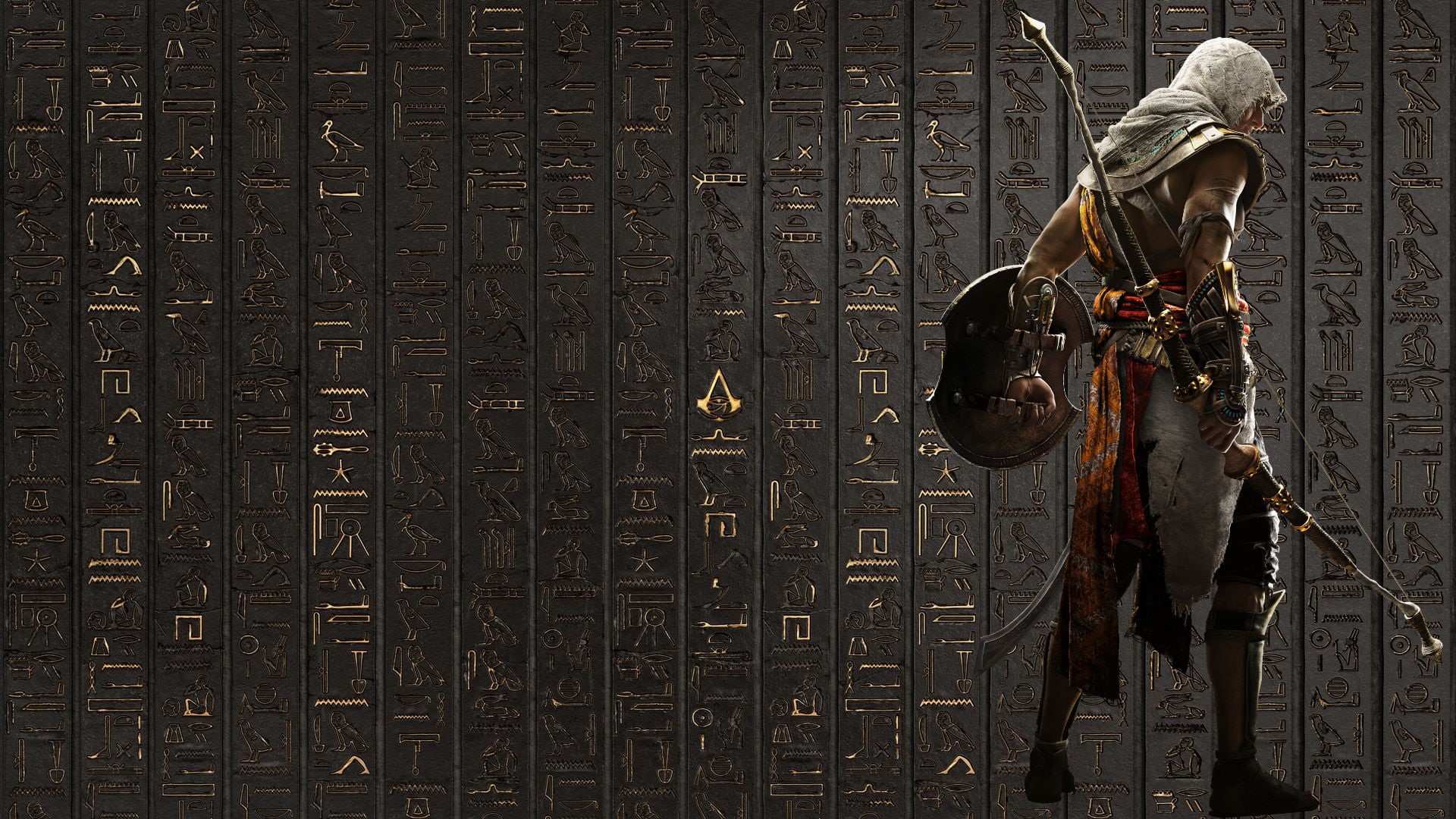 real people, mask, full length, adult, standing, wall - building feature, front view, hieroglyphics, assassin, human representation, men, creed, built structure, HD Wallpaper