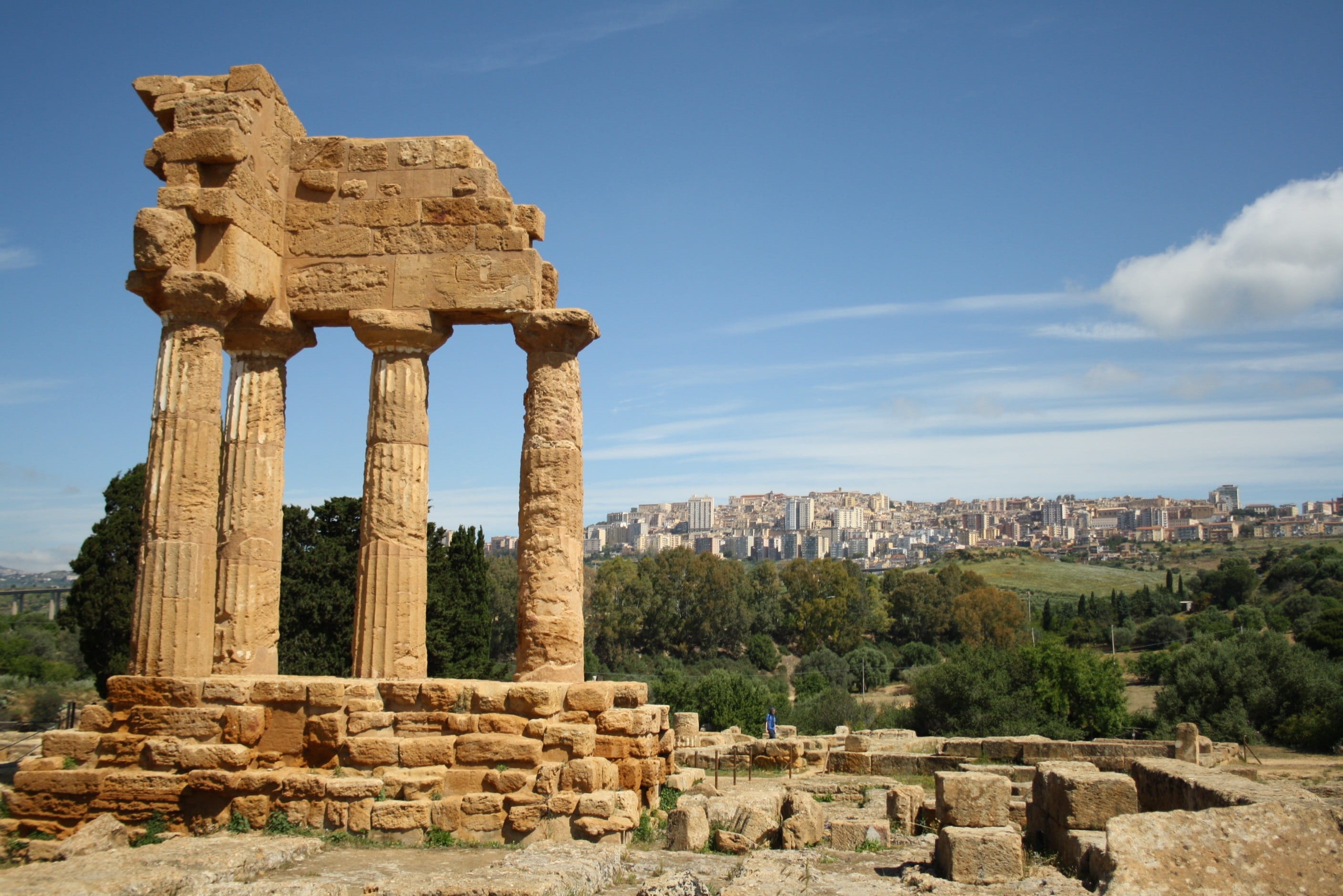 stone Material, outdoors, no people, monument, ancient Civilization, old Ruin, damaged, skies, blue, building exterior, built Structure, nature, day, architectural Column, HD Wallpaper