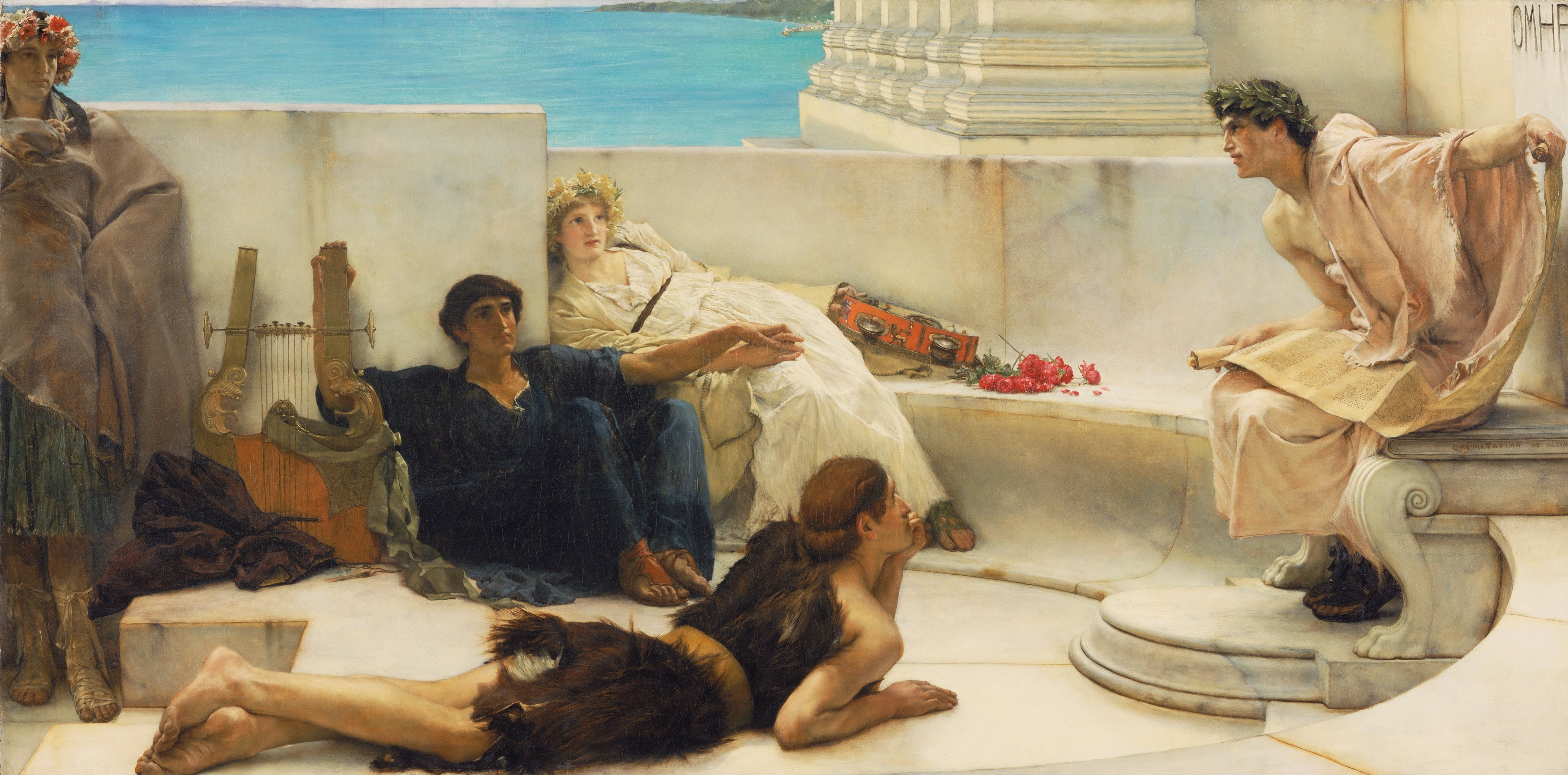 Reading from Homer, genre, Lawrence Alma-Tadema, picture, the poet, 5K, HD Wallpaper
