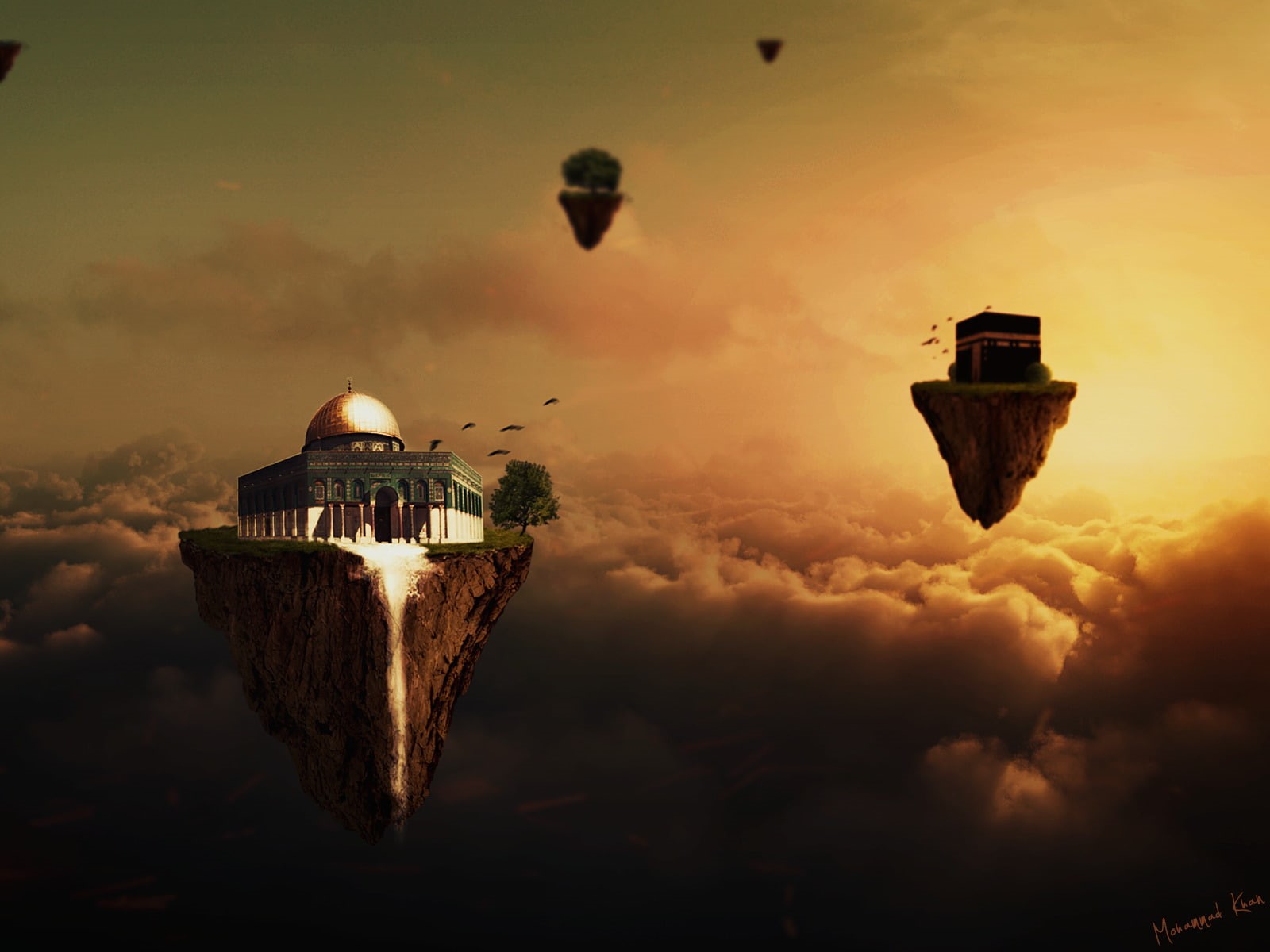 hot air balloon, silhouette, air vehicle, beauty in nature, mid-air, transportation, no people, built structure, balloon, cloud - sky, architecture, digital composite, HD Wallpaper