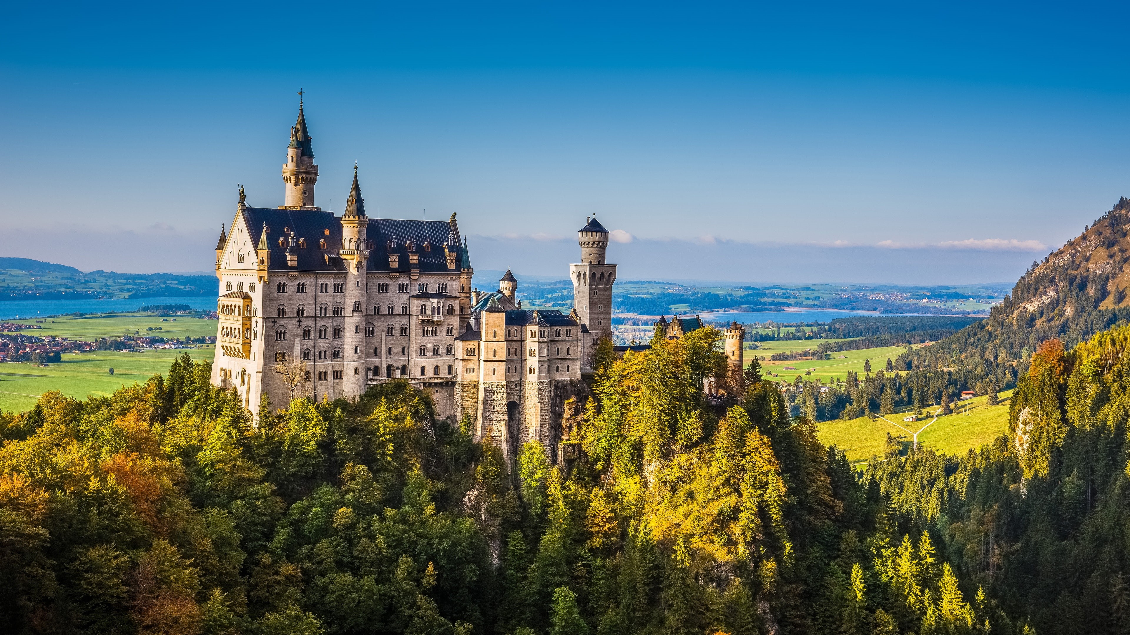neuschwanstein castle, europe, schwangau, castle, blue sky, bavaria, 4K, germany, hohenschwangau, HD Wallpaper