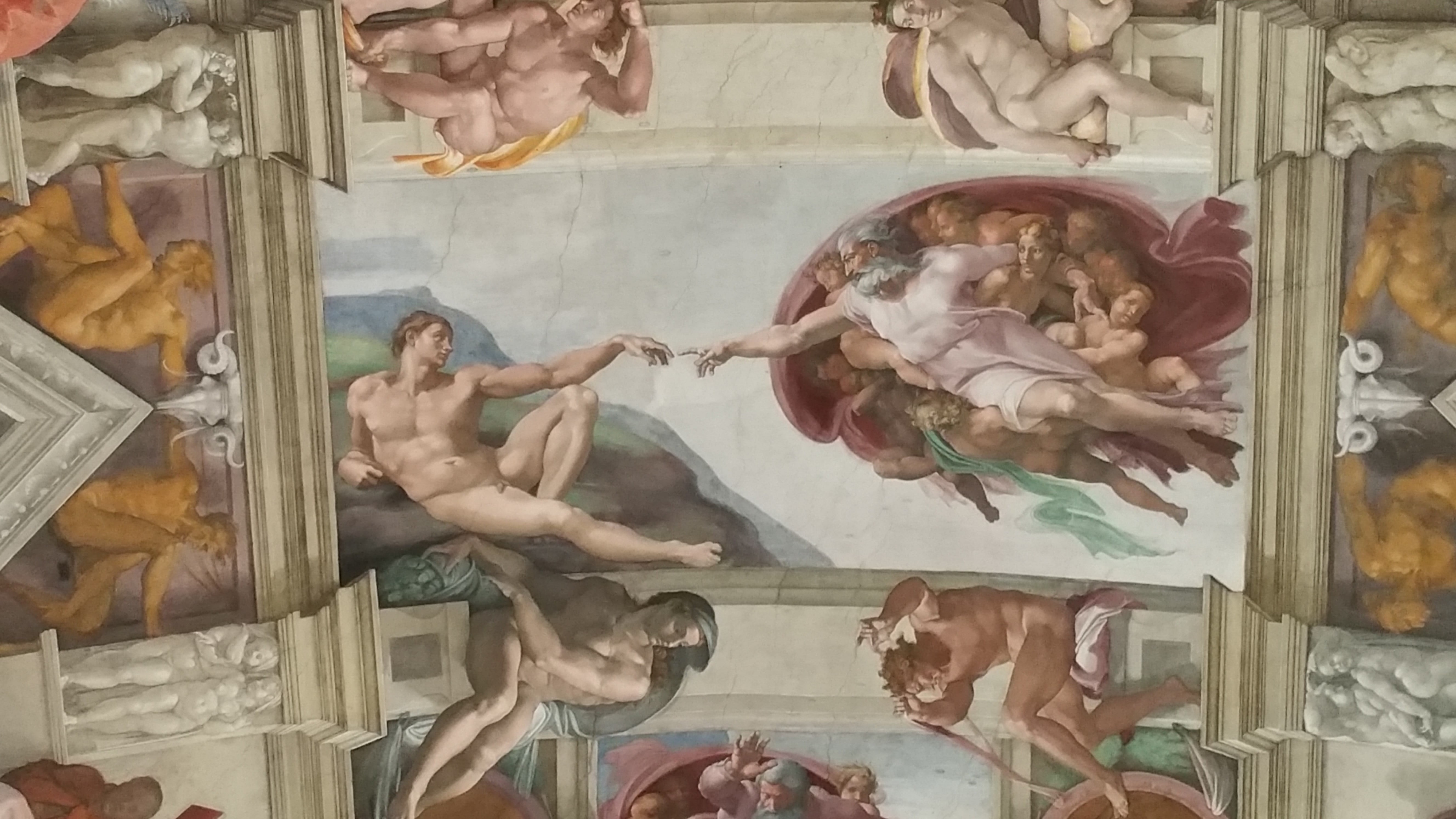 architecture, male likeness, god, art and craft, 5K, creation, vatican, built structure, rome, spirituality, adam, representation, adult, mural, michelangelo, HD Wallpaper