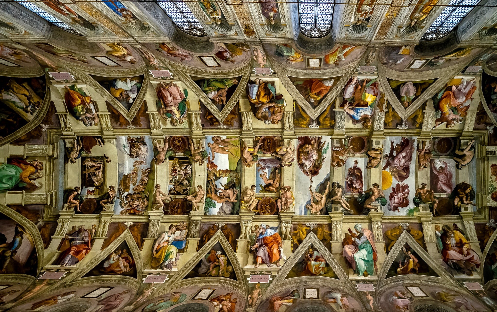 choice, large group of objects, creativity, wall - building feature, 1080P, Michelangelo, male likeness, murals, The Vatican, ceiling, variation, art and craft, HD Wallpaper