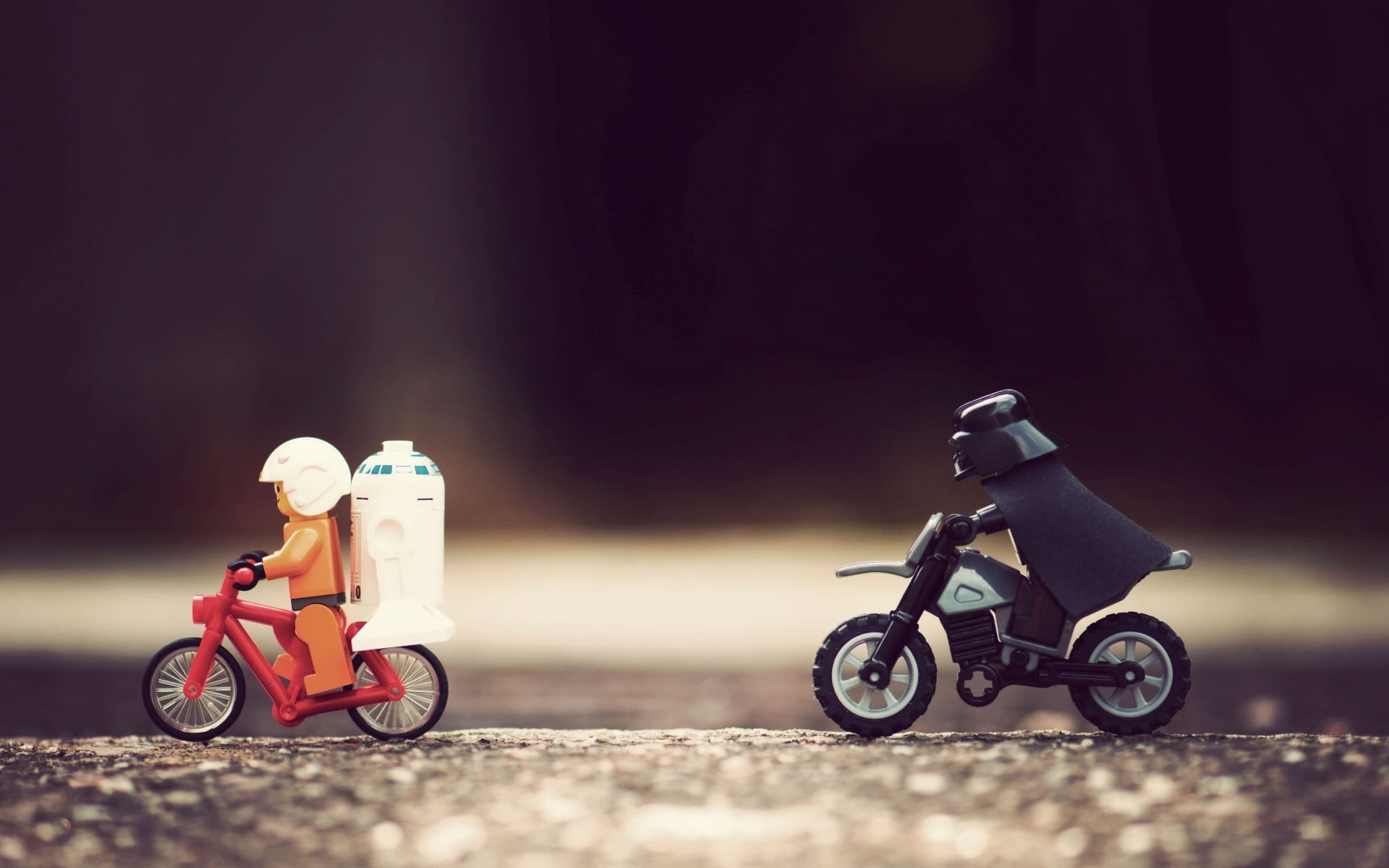 two people, day, mode of transportation, son, motorcycle, toy, full length, transportation, people, headwear, land vehicle, LEGO, minifigures, nature, Darth Vader, HD Wallpaper
