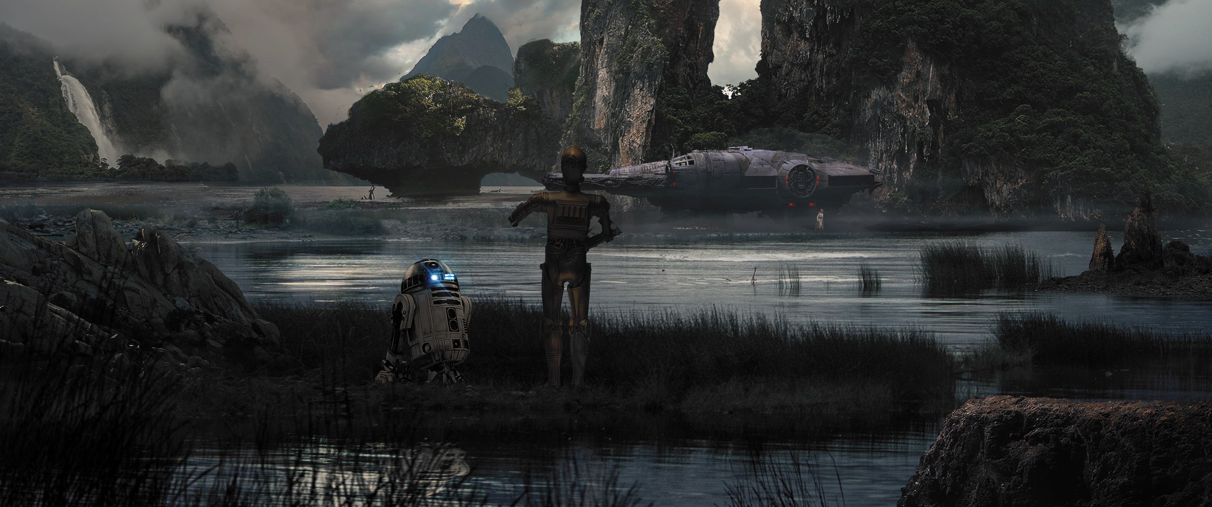 R2-D2, Star Wars, fan art, Millennium Falcon, 1080P, HD Wallpaper