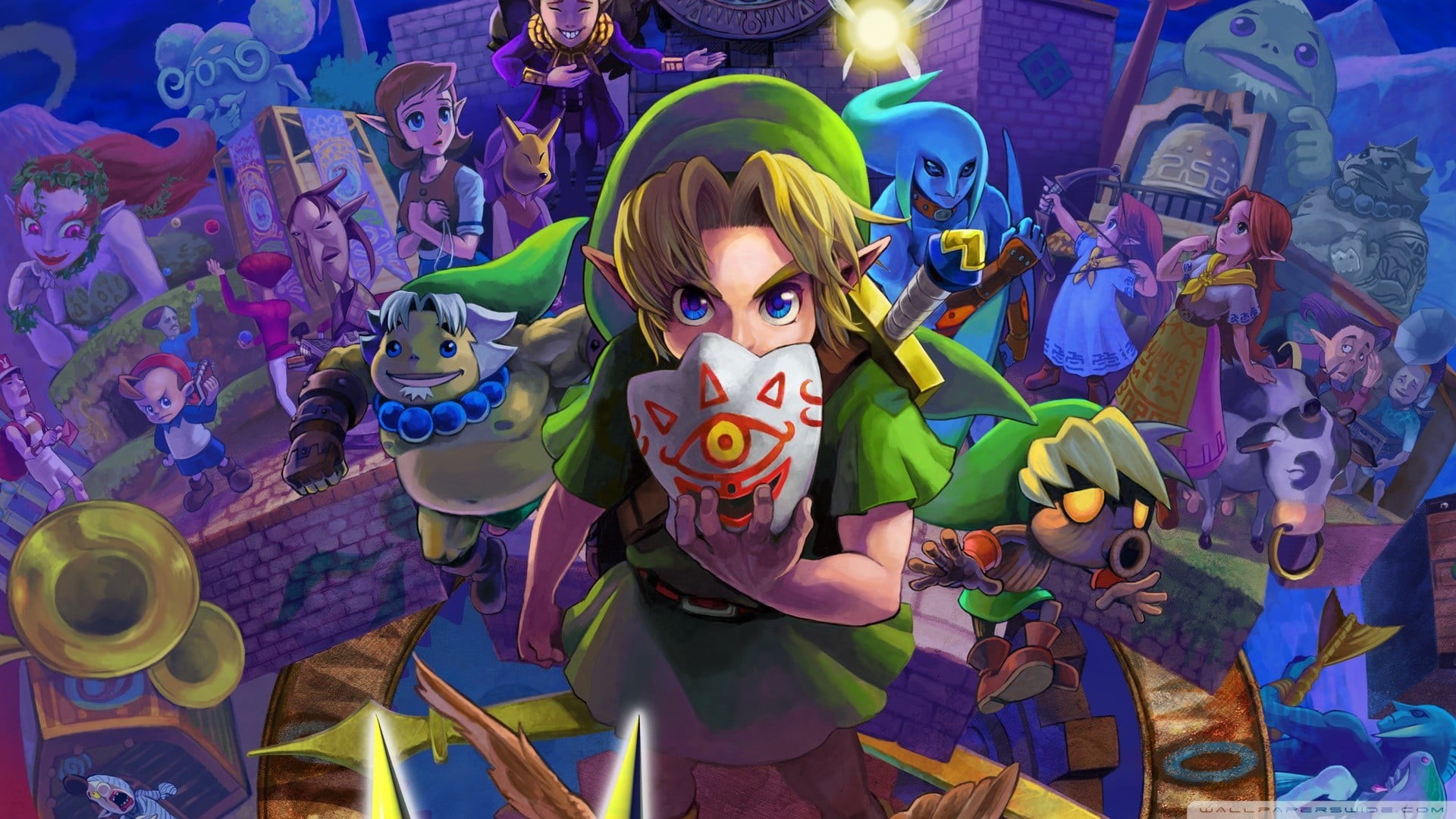  Link, legend, mystery, fantasy, dark, The Legend of Zelda, indoors, mask - Disguise, decoration, female likeness, zelda, large group of objects, HD Wallpaper