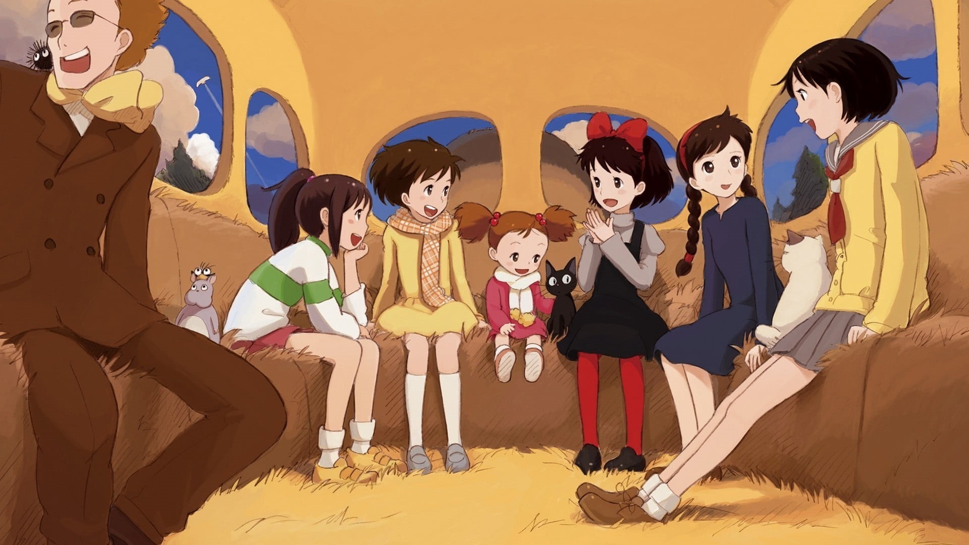 representation, child, illustration, group of people, full length, My Neighbor Totoro, women, childhood, female likeness, 1080P, Studio Ghibli, males, HD Wallpaper