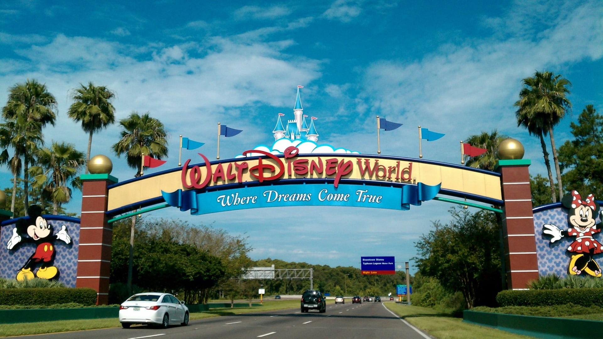 street, disney world, motor vehicle, car, sign, nature, united states, orlando, architecture, plant, no people, walt disney world, amusement park, walt disney world resort, HD Wallpaper