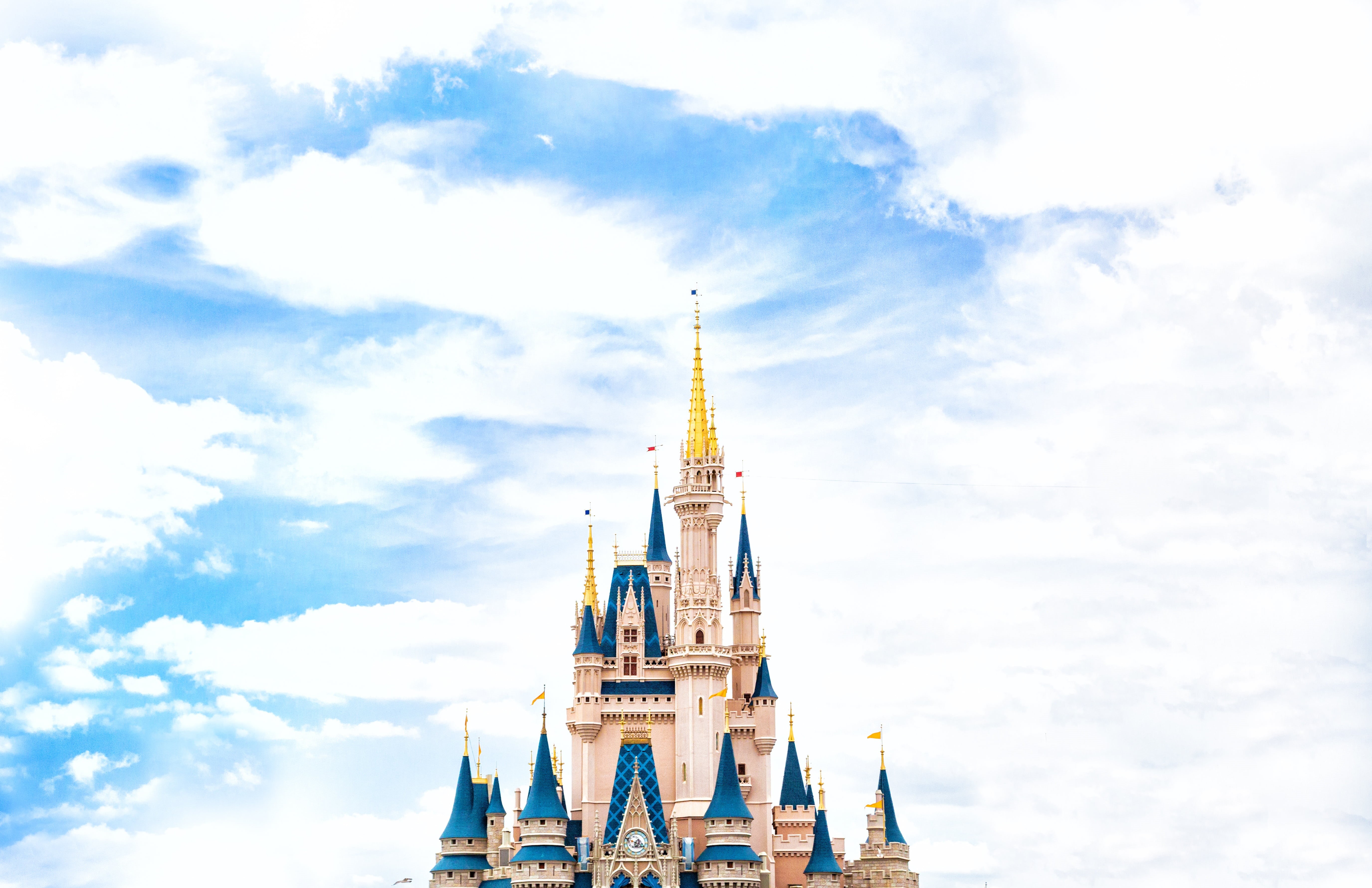 day, sky, no people, place of worship, cinderella castle, model - object, tourism, spire, history, city, disneyland, cloud - sky, travel, tall - high, building, HD Wallpaper