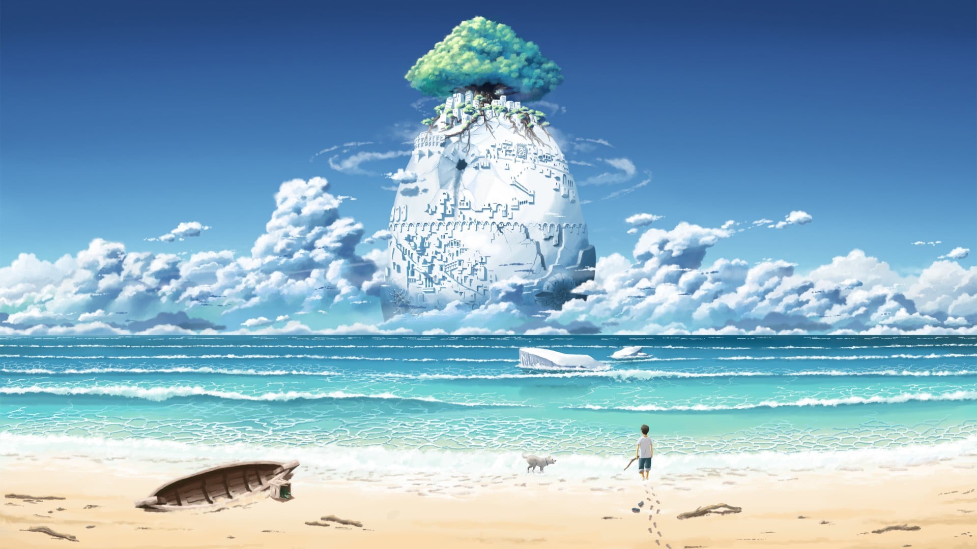Castle in the Sky, nature, wave, beauty in nature, turquoise colored, horizon over water, scenics - nature, horizon, water, blue, beach, real people, sand, HD Wallpaper