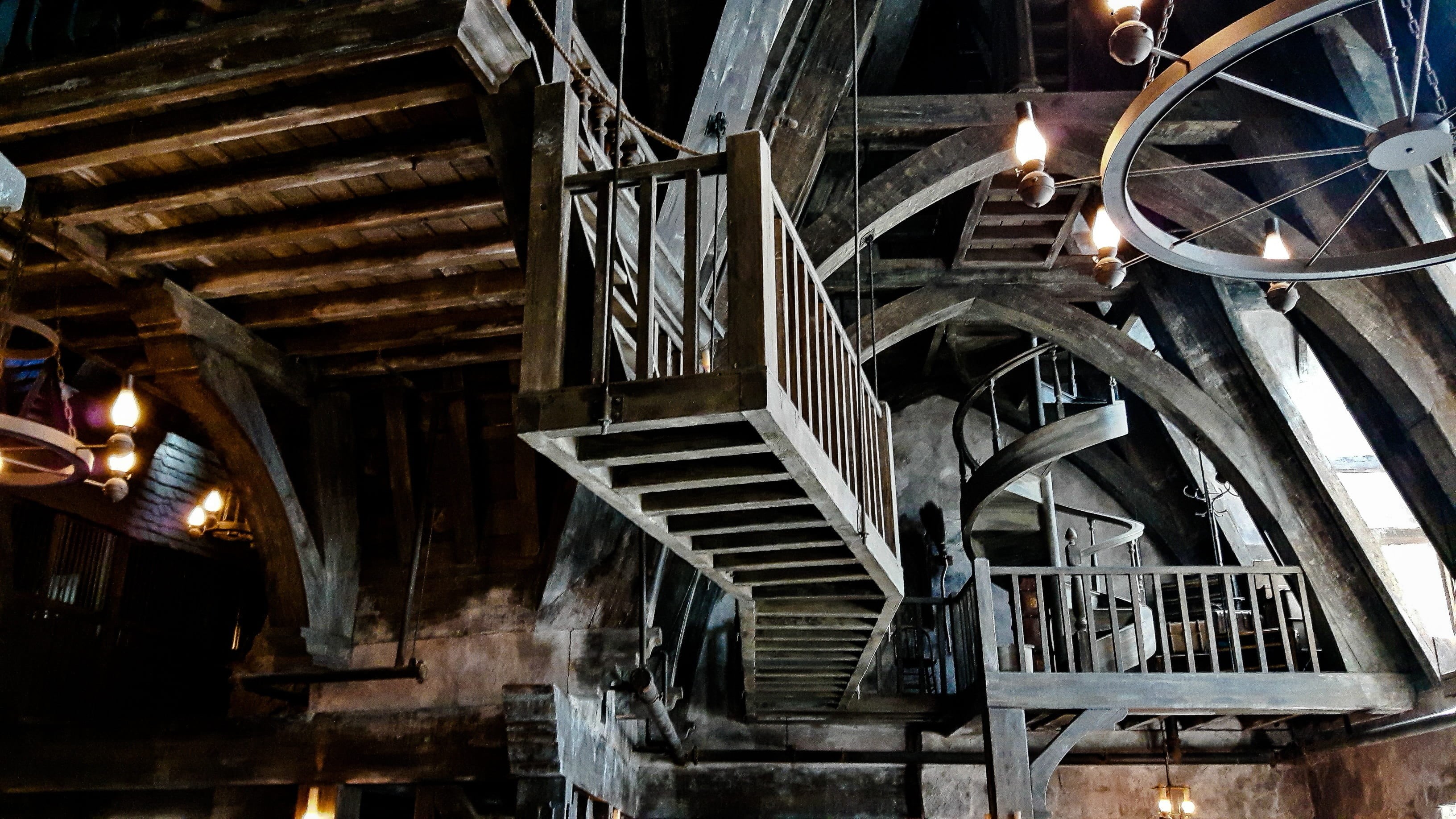 roof beam, stairs, conjure, run-down, moving stairs, railing, decline, steps and staircases, transportation, ladder, obsolete, ceiling, timber construction, HD Wallpaper