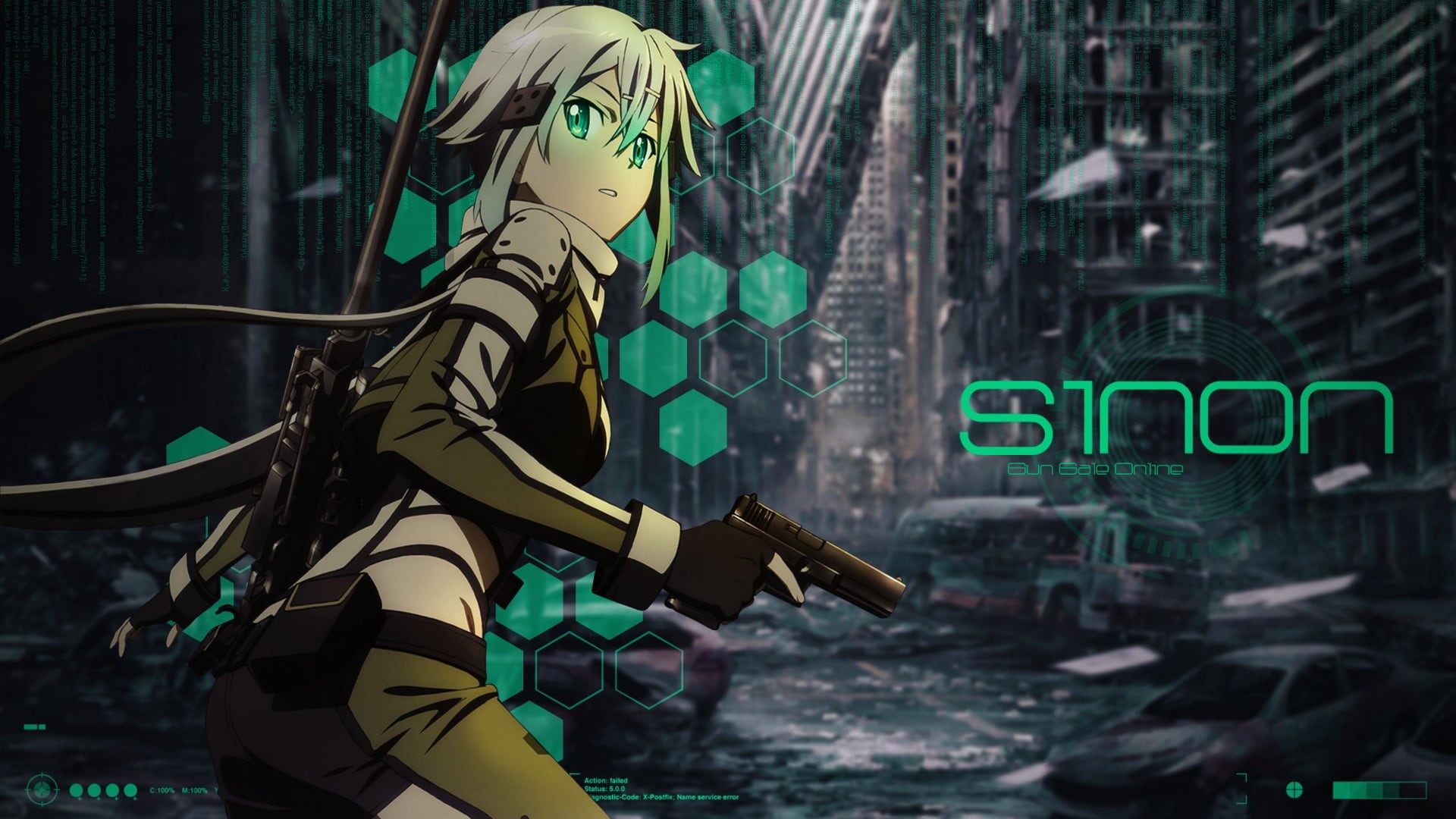 one person, building exterior, water, Sword Art Online, 1080P, day, reflection, text, city, anime, Sinon (Sword Art Online), leisure activity, HD Wallpaper