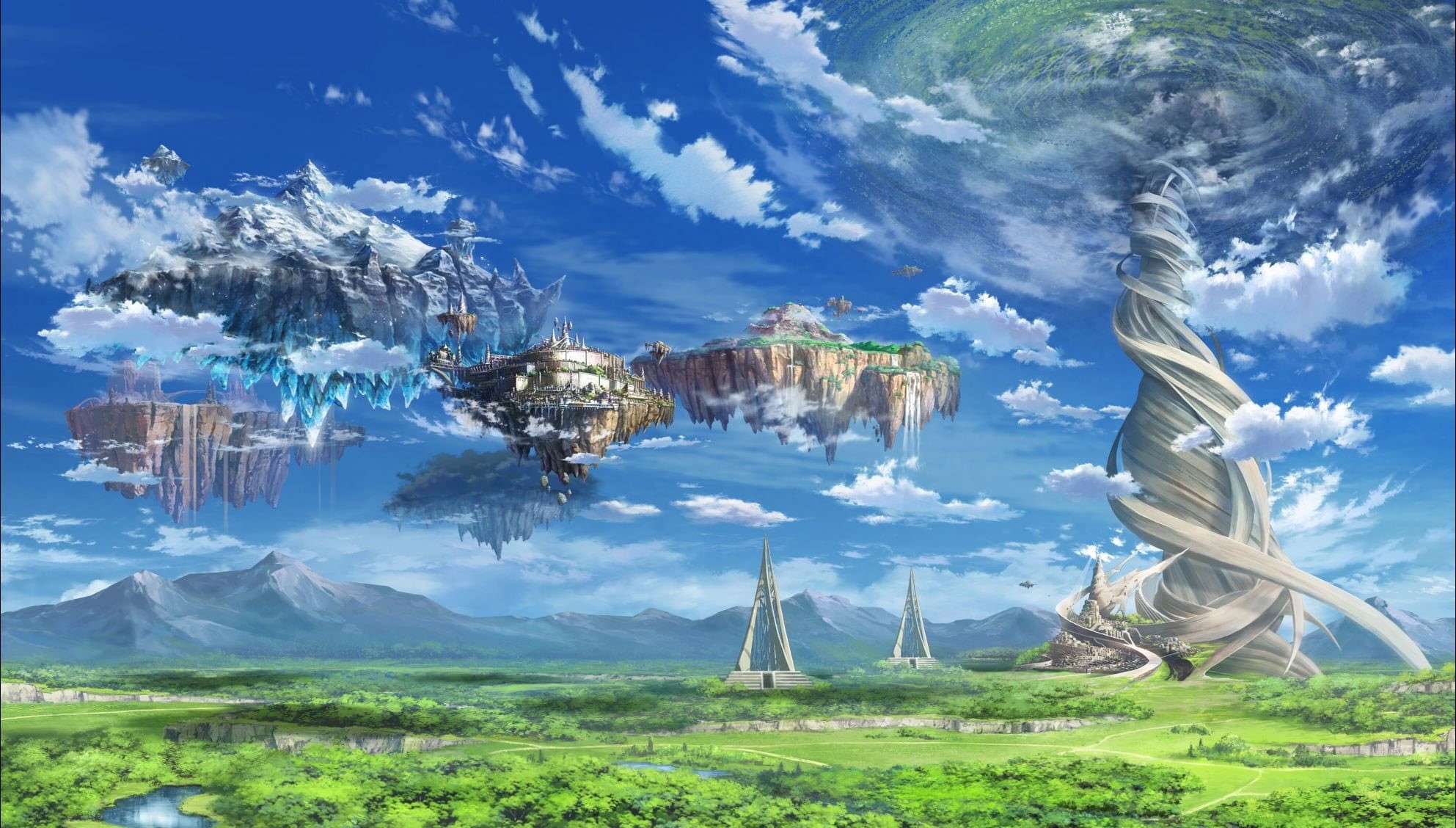 blue, day, Sword Art Online, no people, sky, outdoors, landscape, cloud - sky, environment, field, anime, grass, digital composite, 1080P, nature, tranquil scene, HD Wallpaper