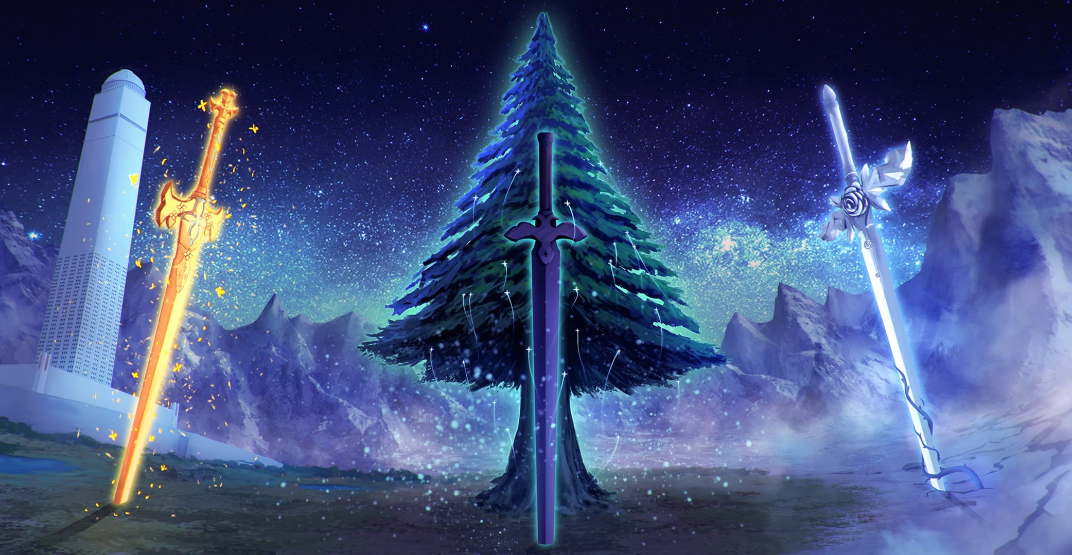 Tree, Sword, Sword Art Online: Alicization, Night, Tower, Sword Art Online, 1080P, HD Wallpaper