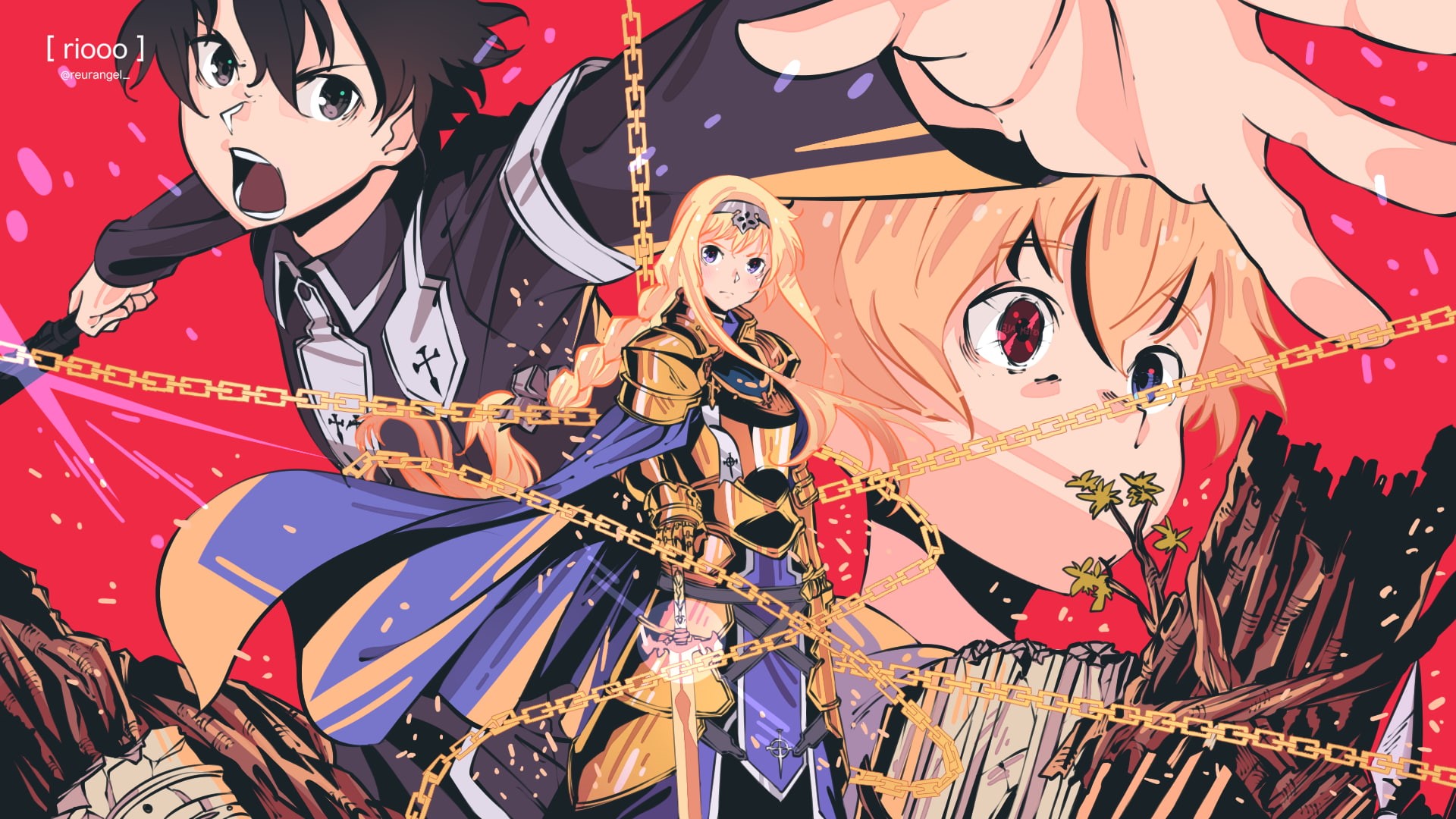 Sword Art Online: Alicization, Eugeo (Sword Art Online), 1080P, Sword Art Online, Alice Zuberg, Sword, Kirito (Sword Art Online), Chain, HD Wallpaper