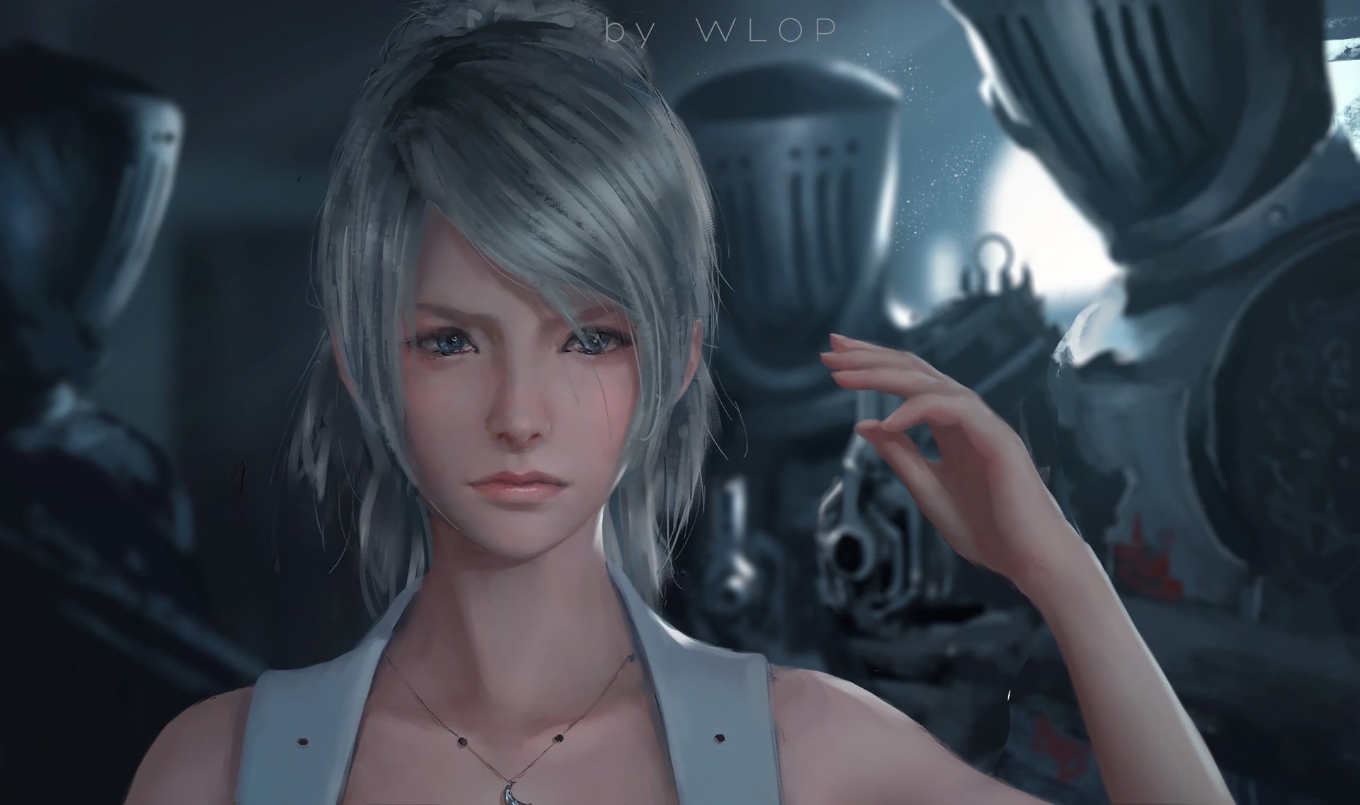 1080P, video games, headshot, make-up, indoors, beauty, artwork, looking at camera, WLOP, front view, hair, Luna (Final Fantasy XV), xv, beautiful woman, HD Wallpaper