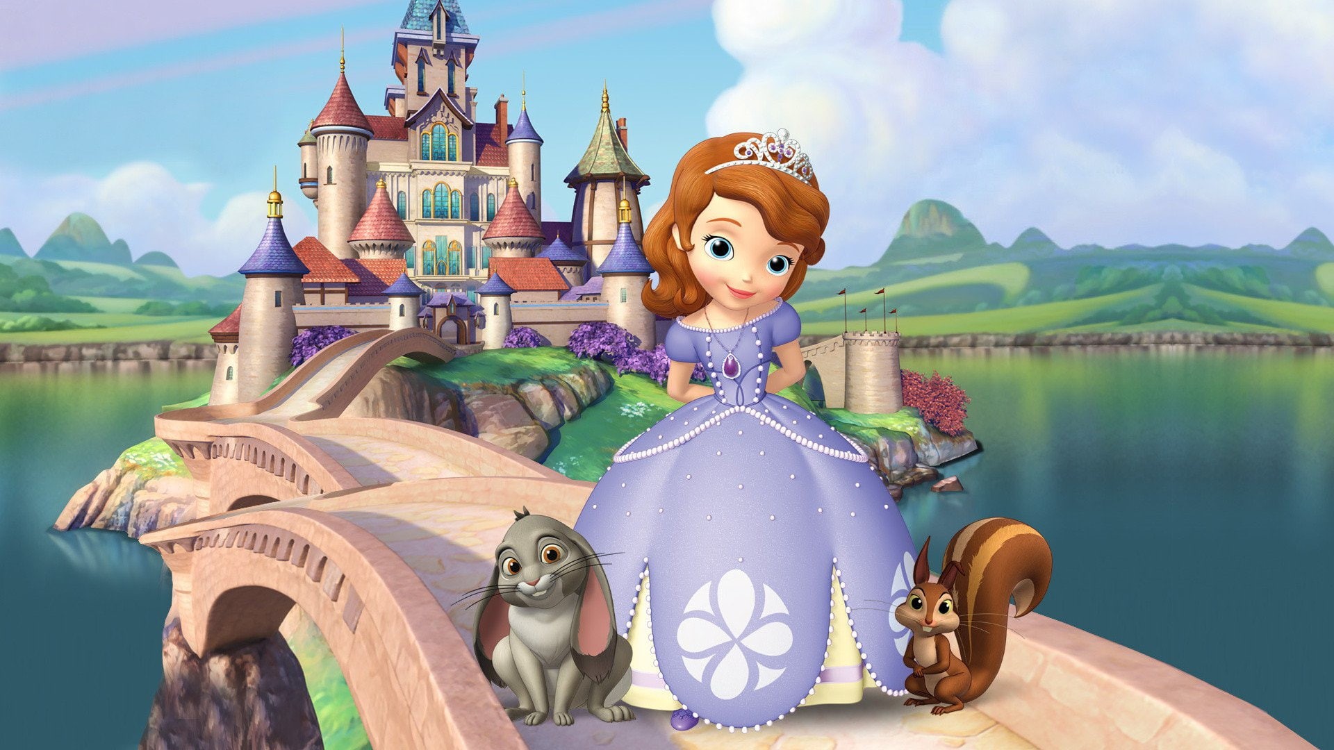 Sofia, childrens, castle, Princess, squirrel, Bunny, 1080P, art, HD Wallpaper