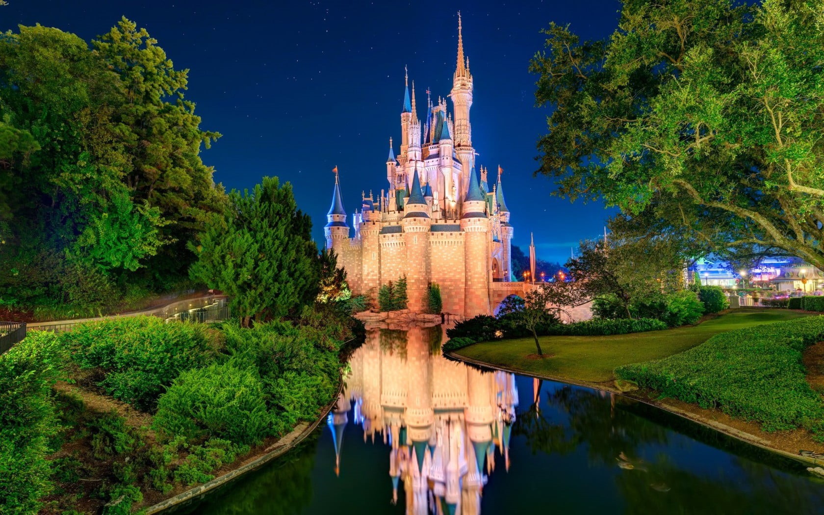 no people, Orlando, city, the past, castle, cityscape, illuminated, tourism, Cityscapes, history, cinderellas, built structure, disney, travel, tree, reflection, HD Wallpaper